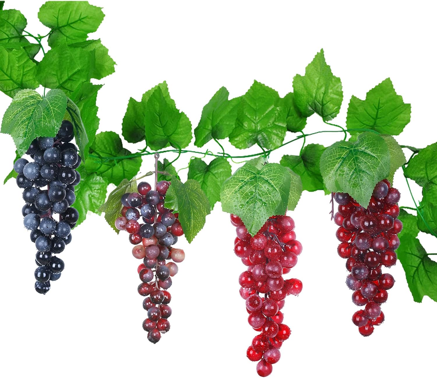 Woohome 4 Bunches Artificial Grapes with Vines