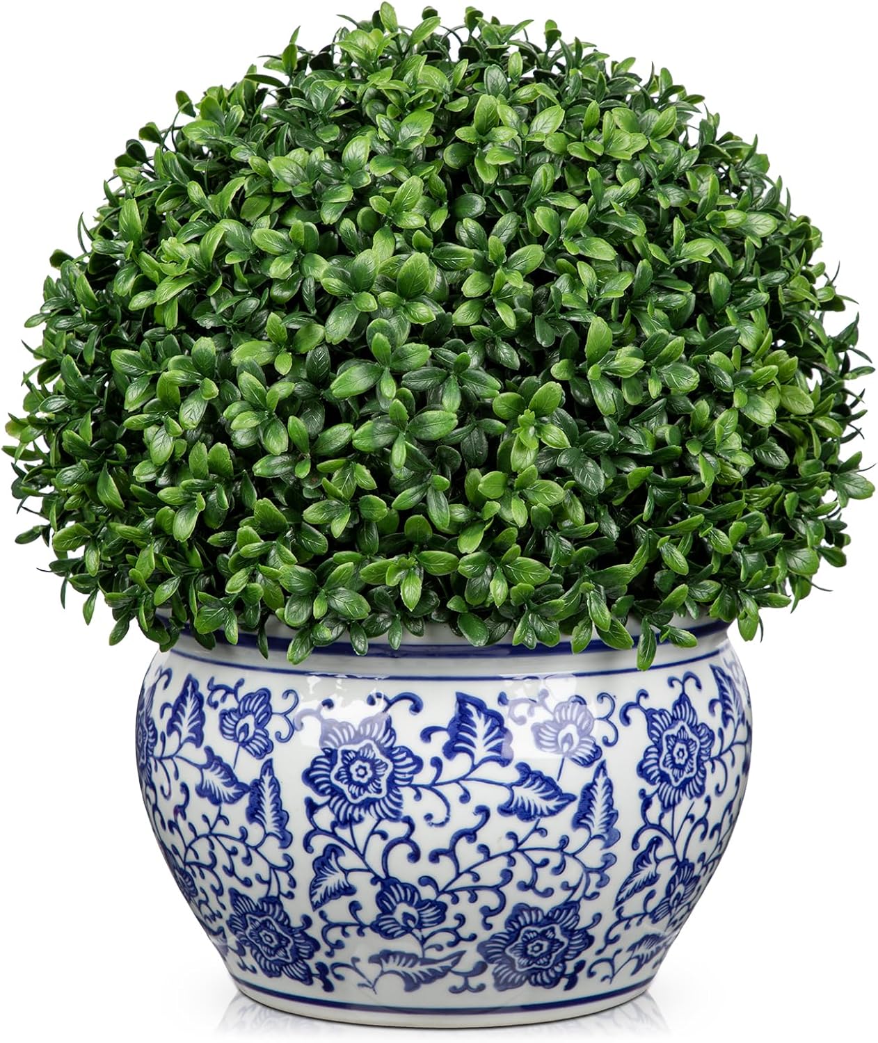 DILATATA Artificial Boxwood Ball in Blue and White Ceramic Pot