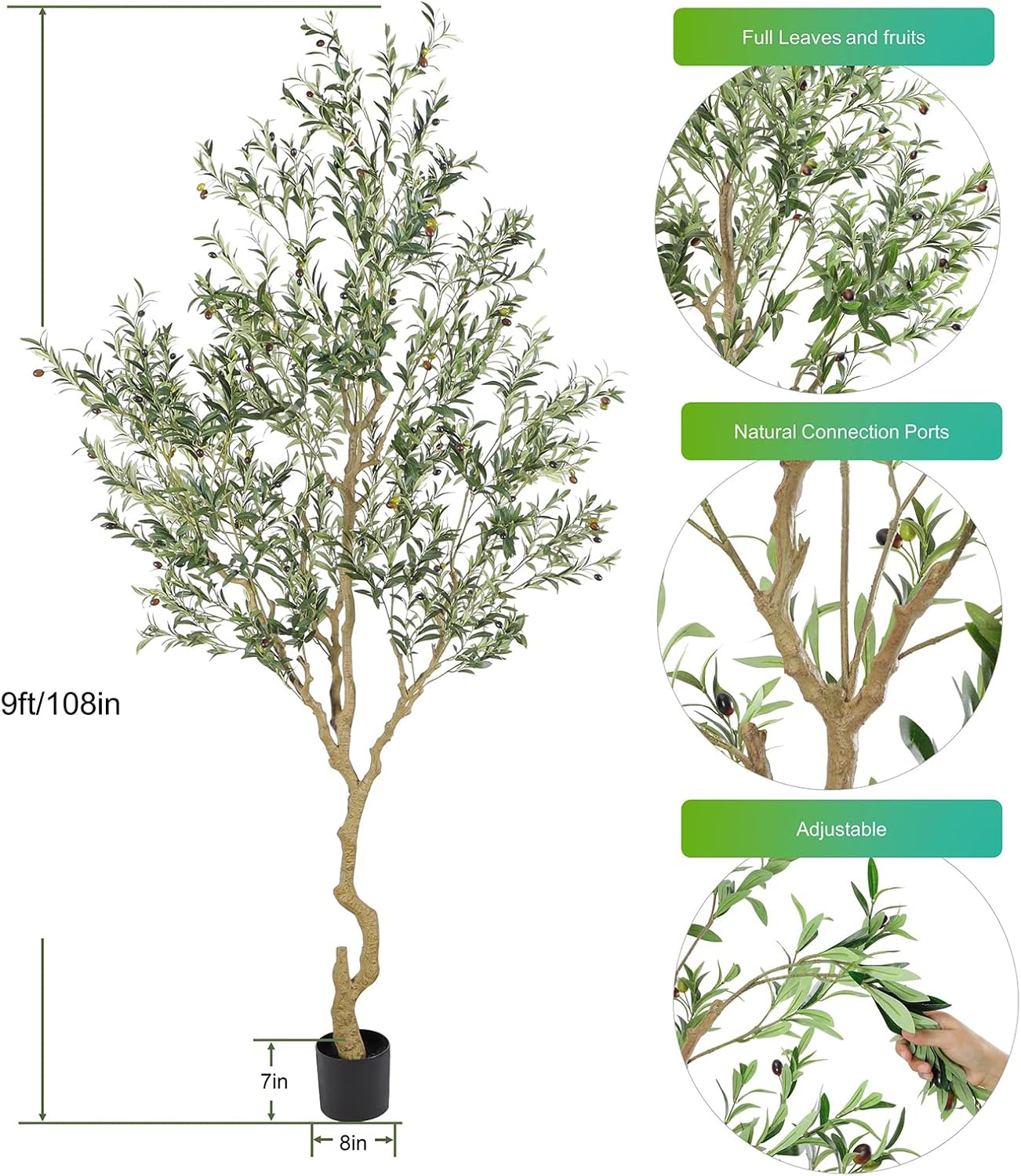 Nafresh 9ft Realistic Artificial Olive Tree Decor