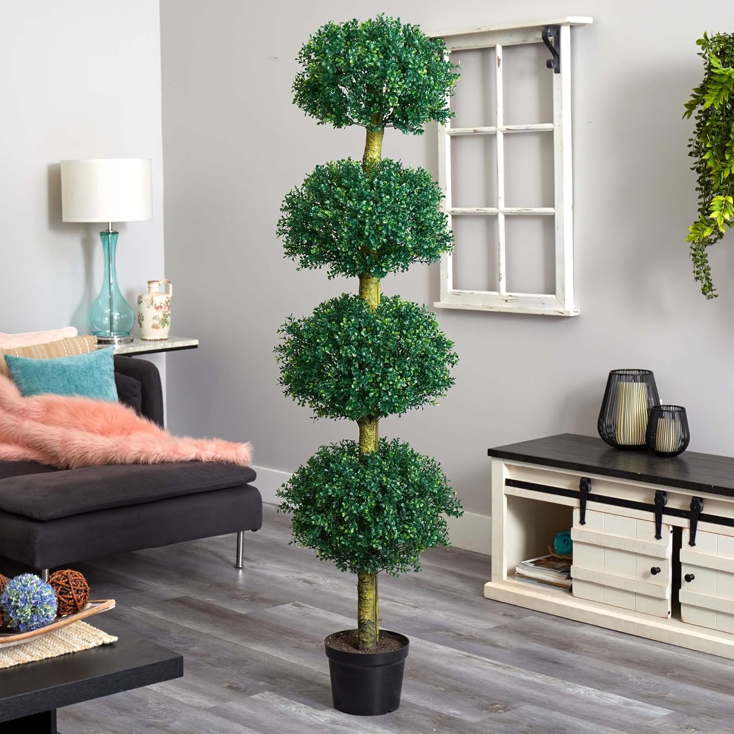 Nearly Natural 6ft Four Tier Boxwood Artificial Topiary Tree