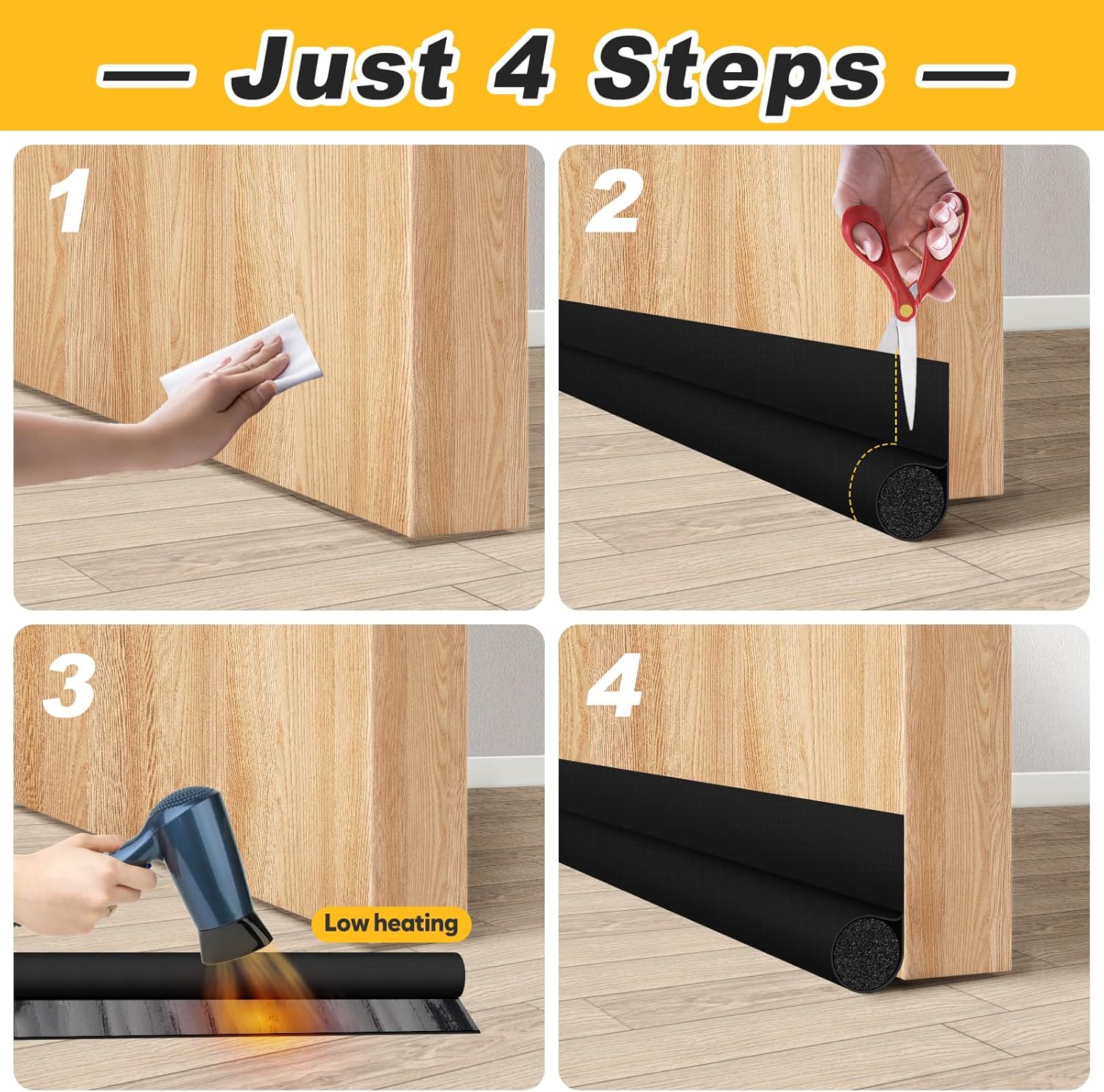 HomeProtect 2 Pack Adjustable Door Draft Stopper Black