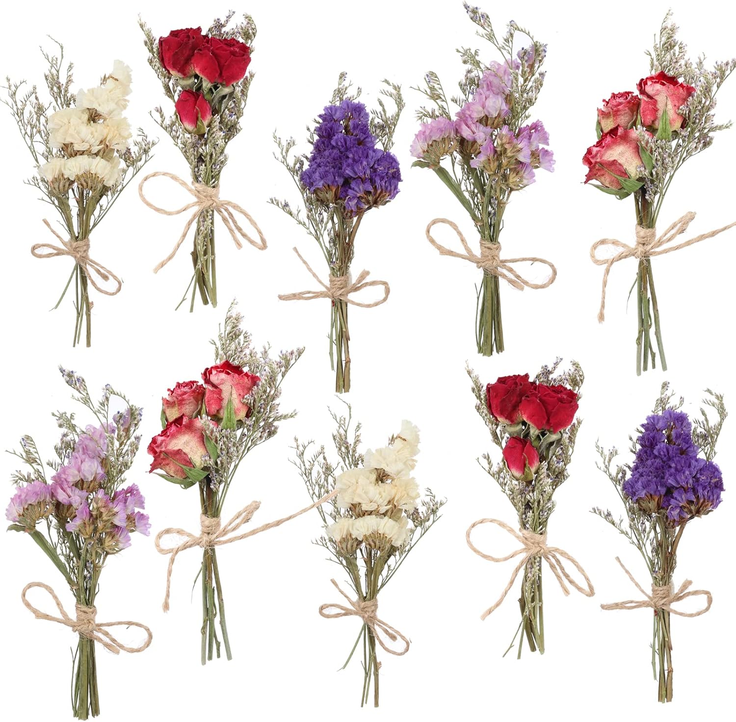 10 Pack Mini Dried Flower Bouquets with Stem Forget Me Not