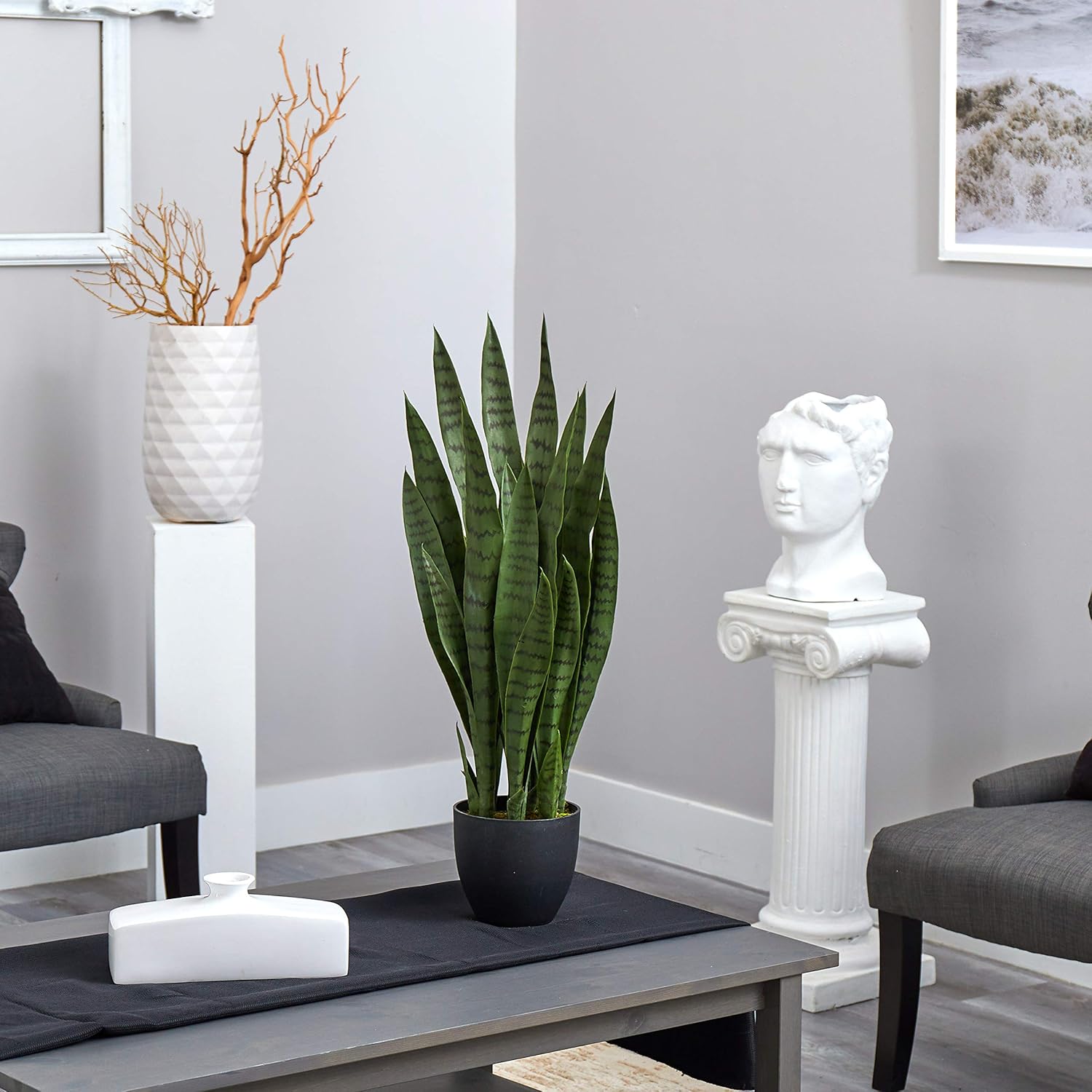 Nearly Natural Green 35in Sansevieria with Black Planter