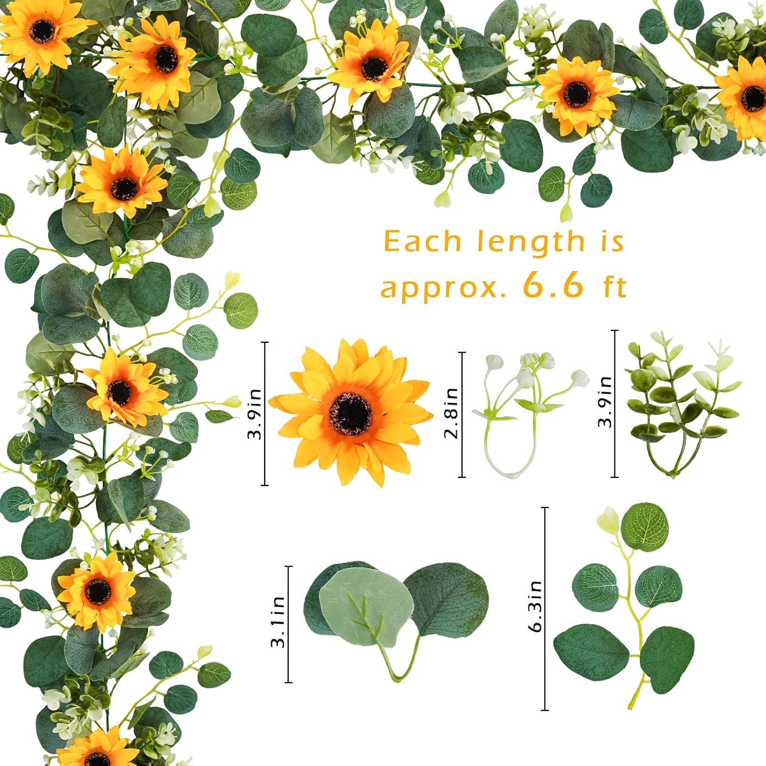 Uieke 2 Pack Artificial Sunflower Garland 6ft
