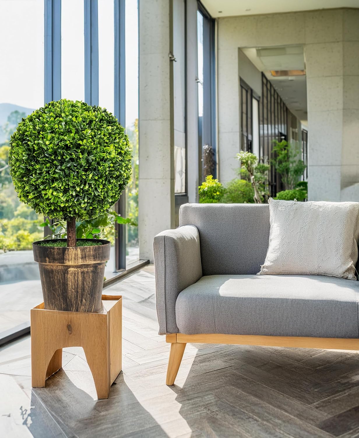 SAFEPLUS 22 Inch Artificial Boxwood Topiary Tree 2 Pack