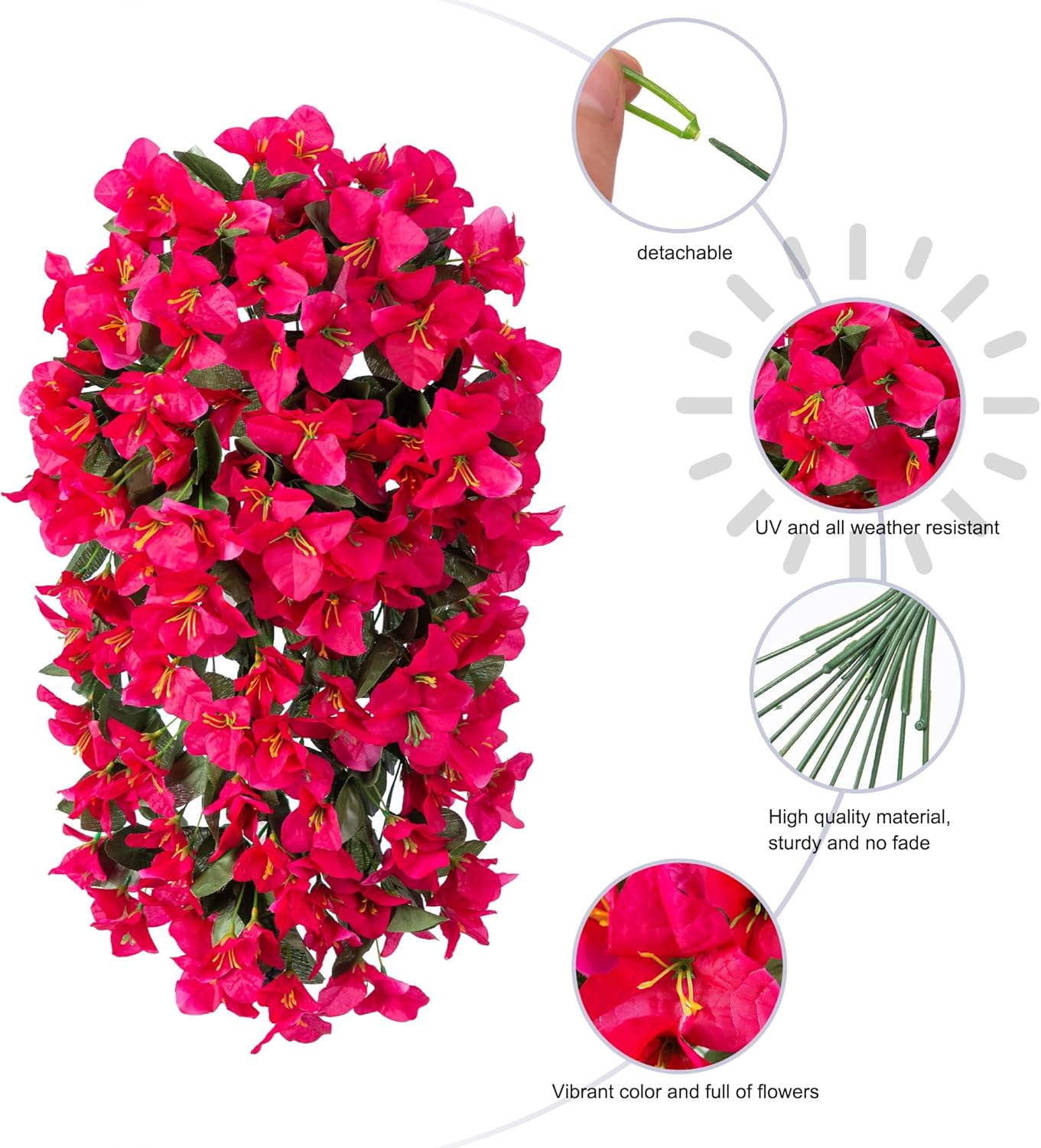 INSPRING Artificial Bougainvillea Flowers 2PCS UV Resistant Decor