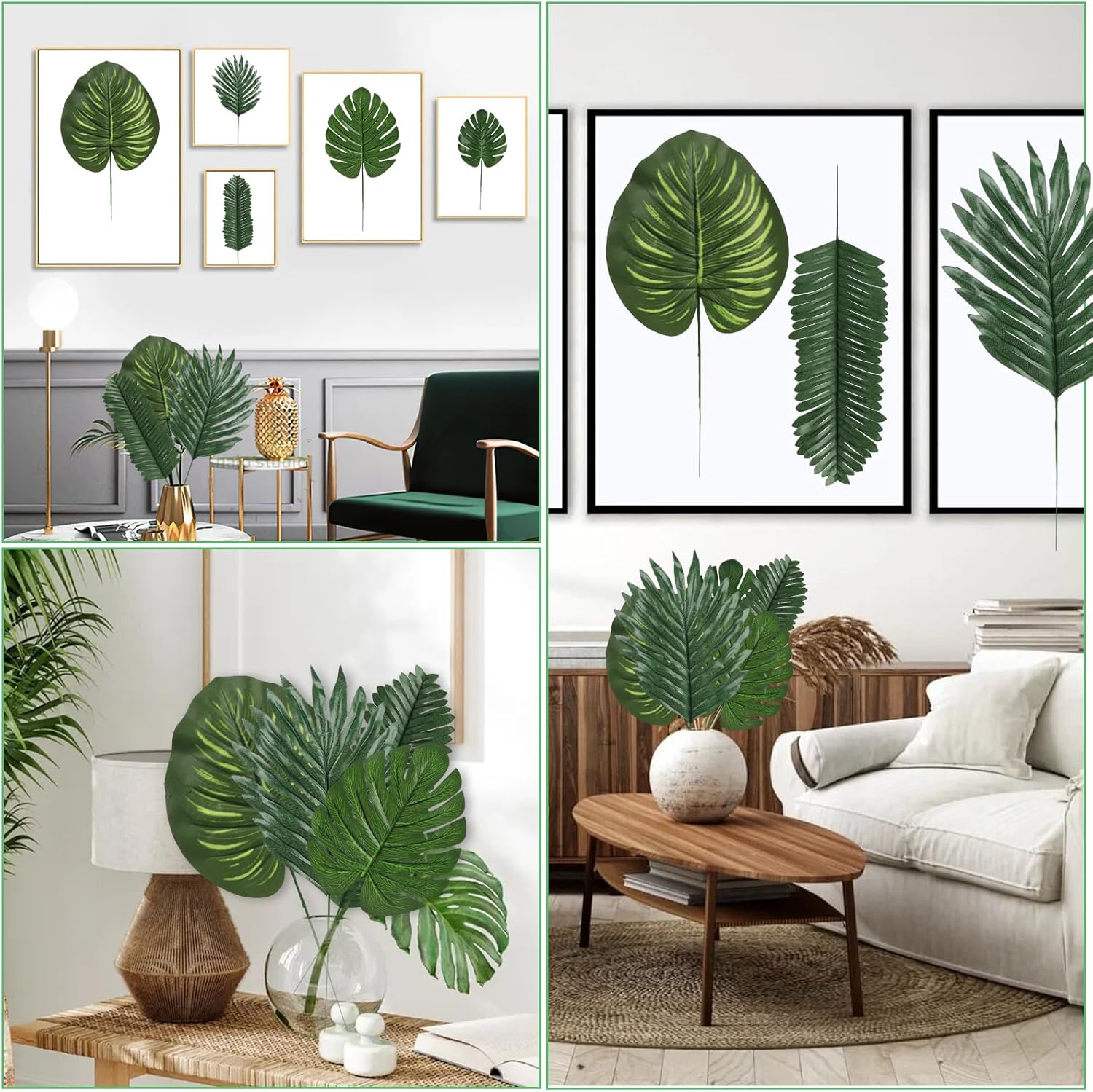 60 Pieces 4 Kinds Artificial Palm Leaves with Stems