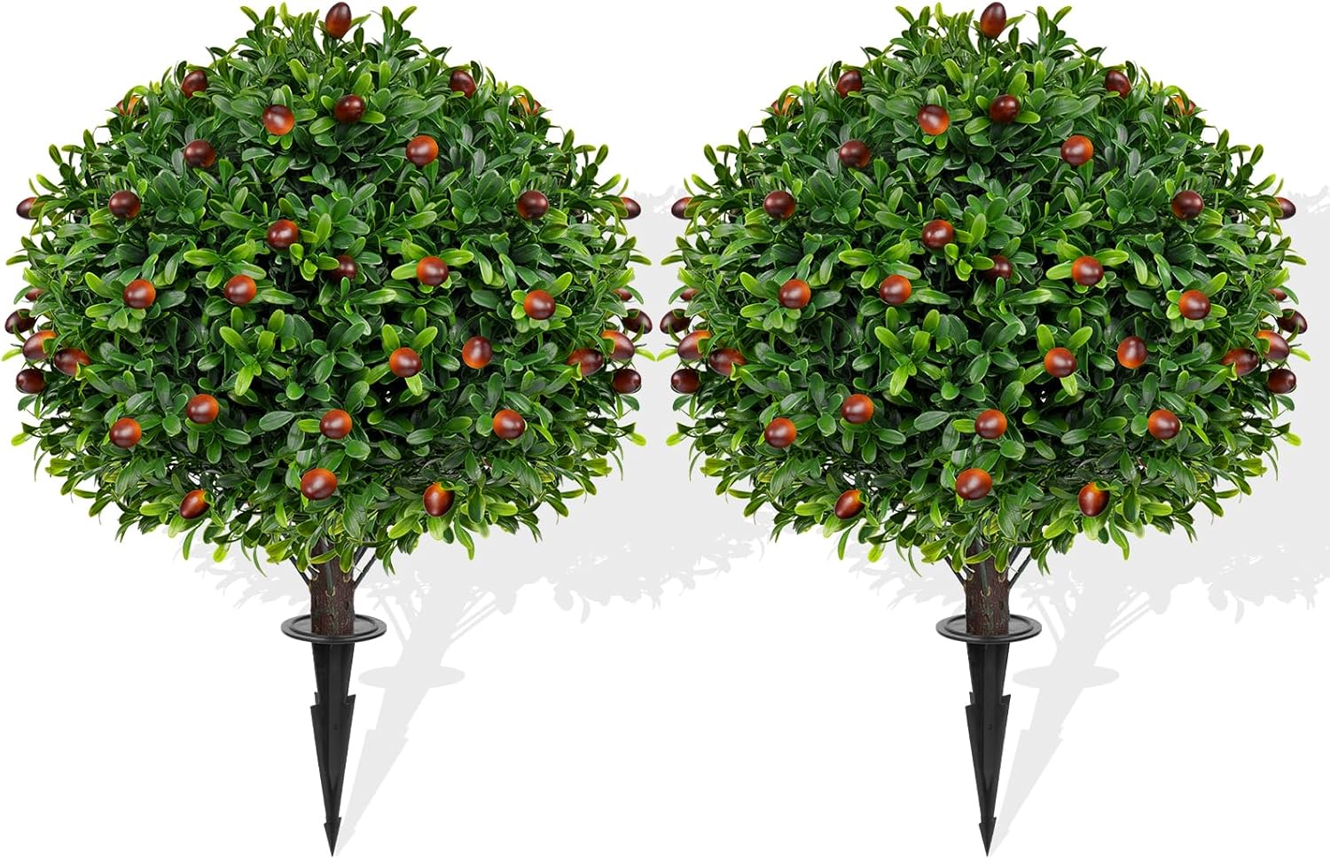 Artificial Olive Topiary Ball Trees 2 Pack 16 Inches UV Resistant