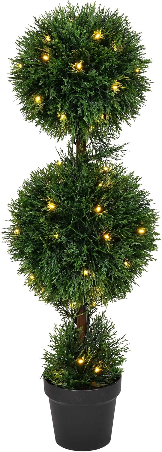 Vickerman 3 Foot Tall Artificial Cedar Topiary Pre-Lit Double Ball Tree