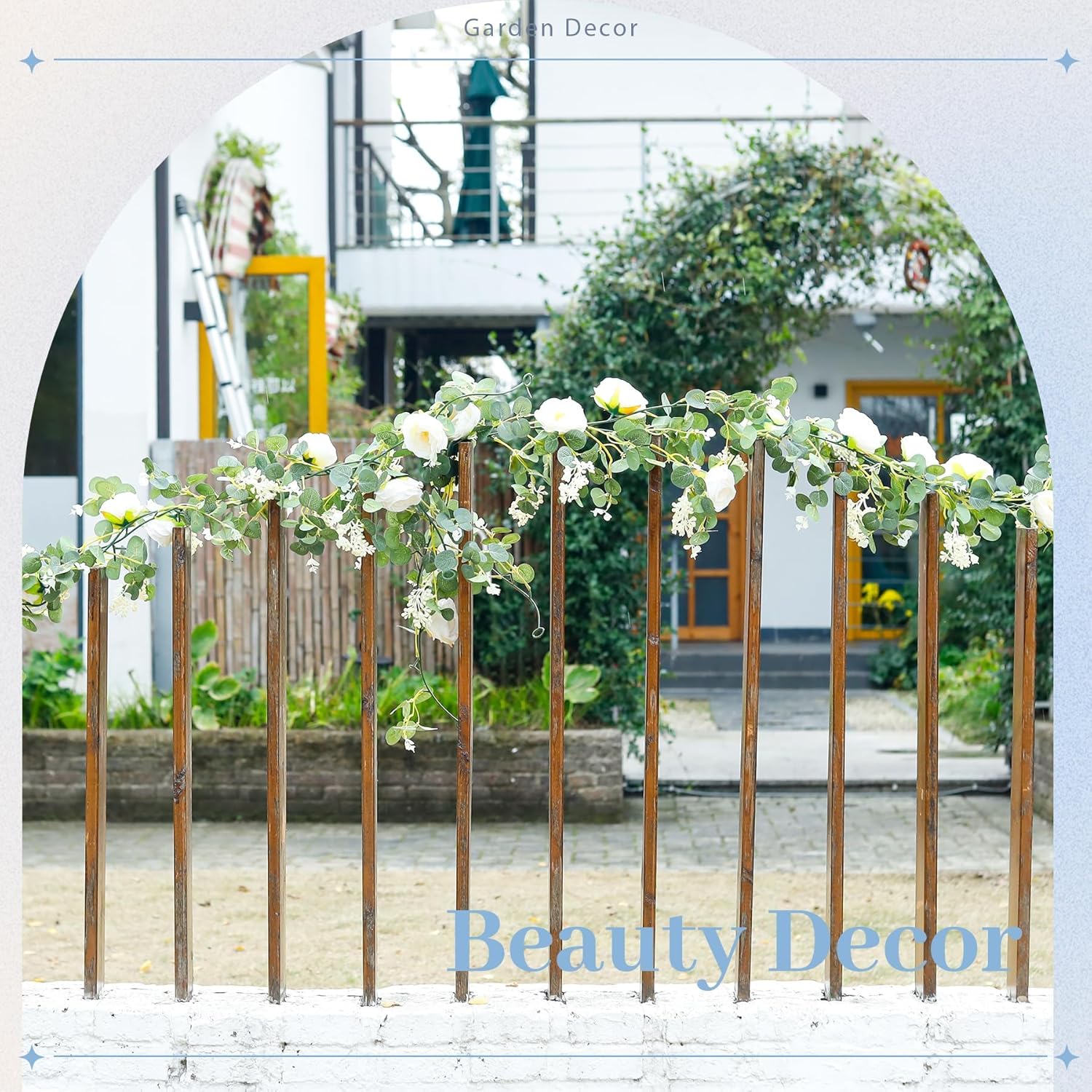 Der Rose 2Pcs Artificial Eucalyptus Garland with White Roses and Gypsophila