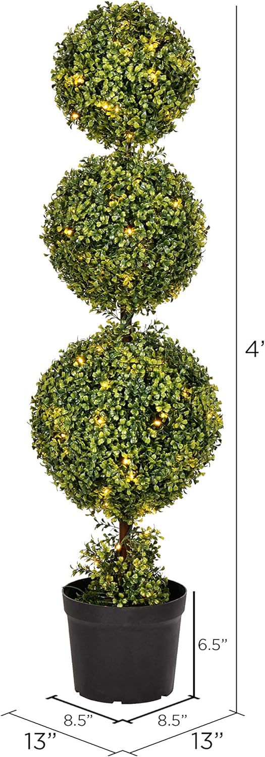 Vickerman 4 Foot Tall Artificial Pre-Lit LED Boxwood Topiary Triple Ball Tree