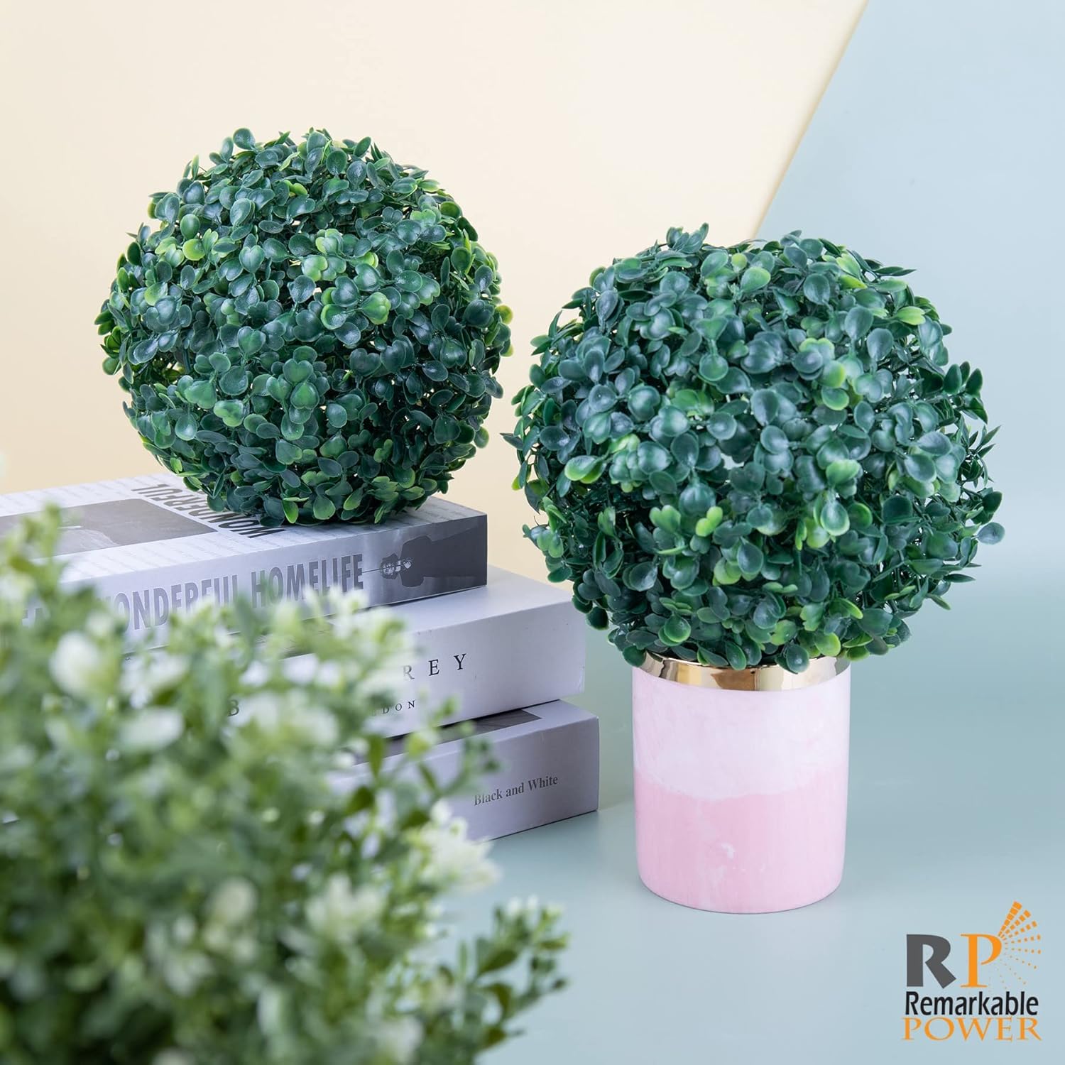 RP Remarkable Power 4 Pack 7 Inch Artificial Topiary Plant Ball Boxwood