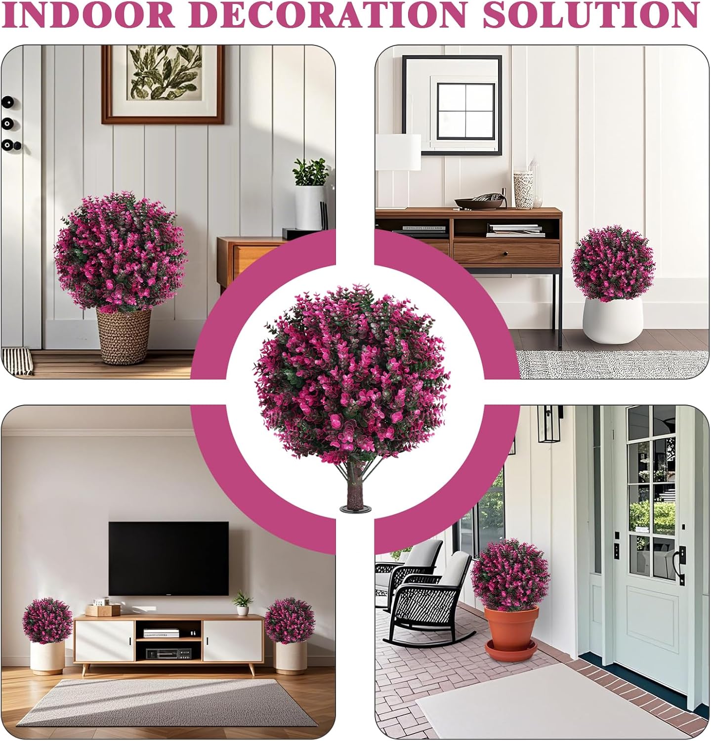 Grooy Artificial Topiary Tree Set of 2 with Pink Eucalyptus