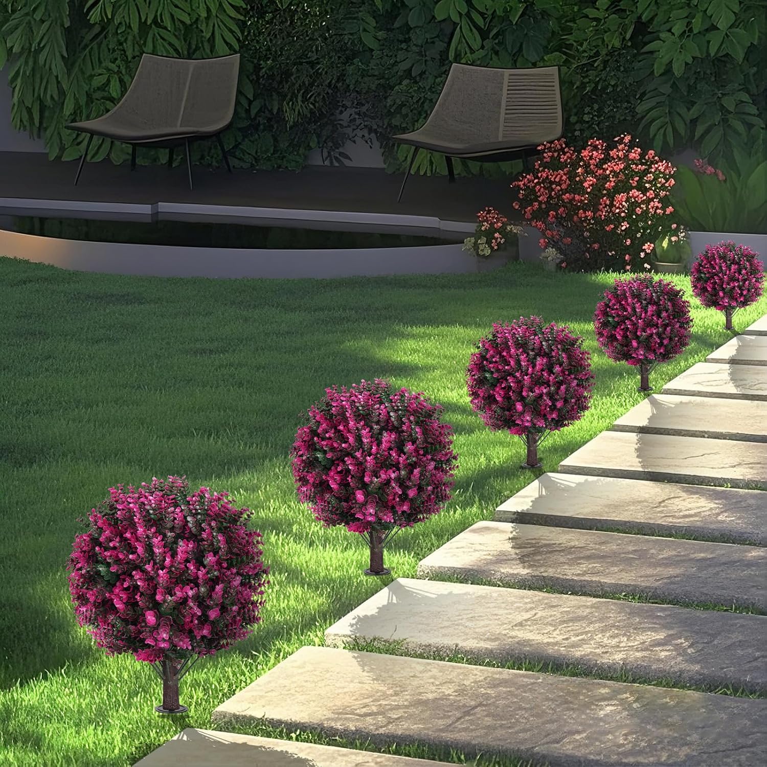Grooy Artificial Topiary Tree Set of 2 with Pink Eucalyptus