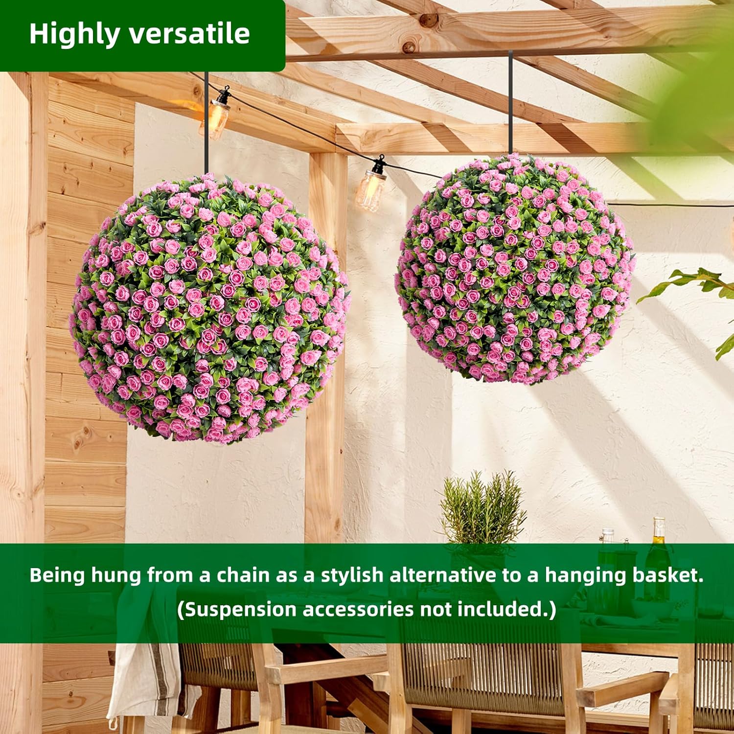 Garvee 177 Inch Artificial Topiary Balls Set of 2 Pink Rose