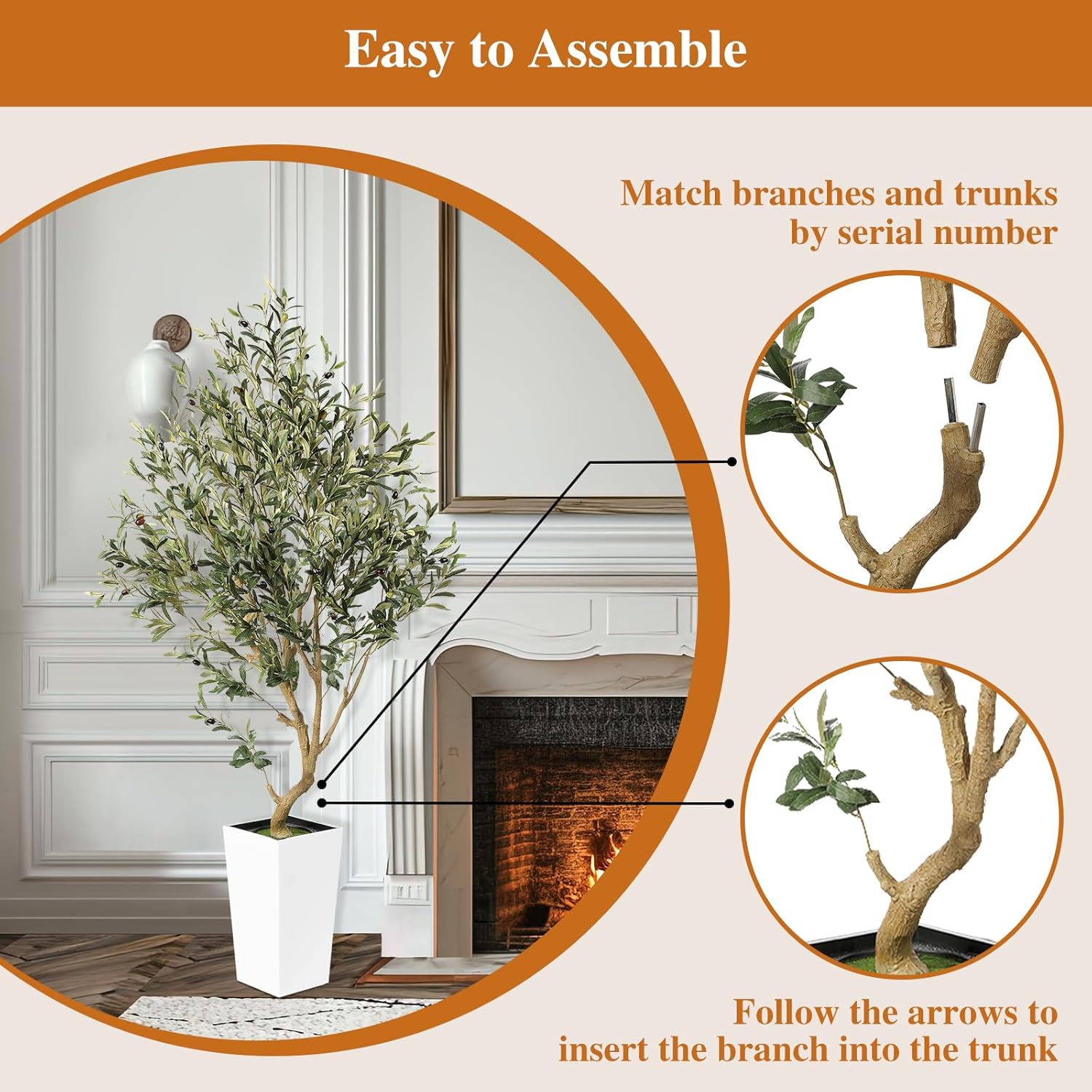 55FT Olive Tree Artificial Indoor with White Planter
