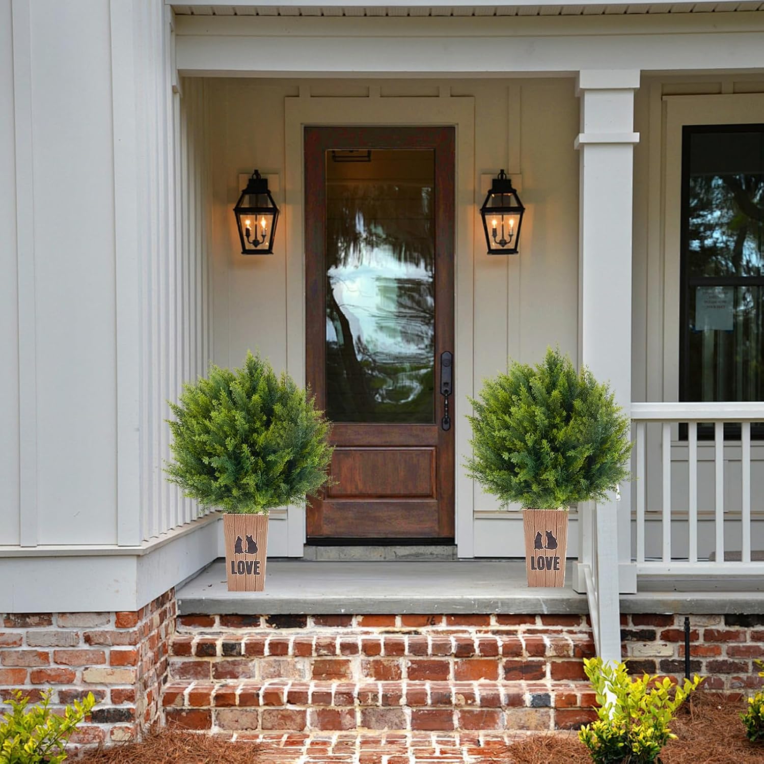 Artificial Cedar Topiary Tree with 2 Planting Stakes 158 Inch