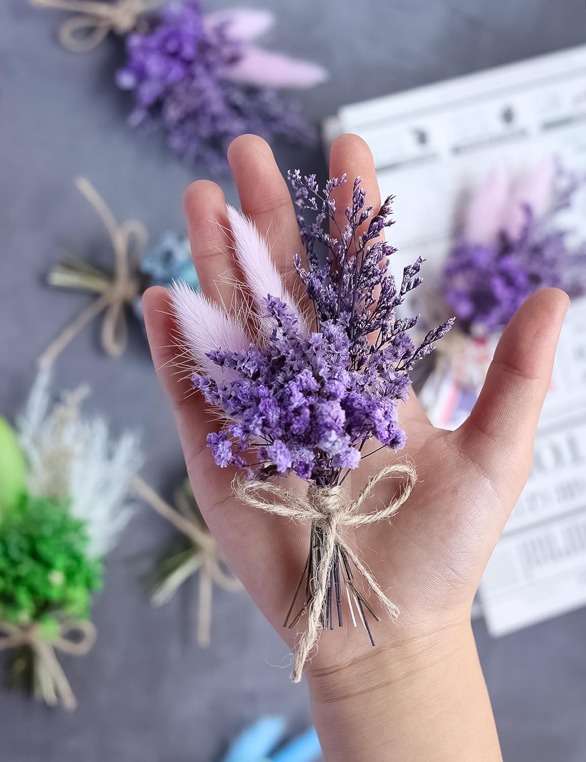 Xins Convey Mini Dried Flower Bouquet Set 12 Pcs Blue