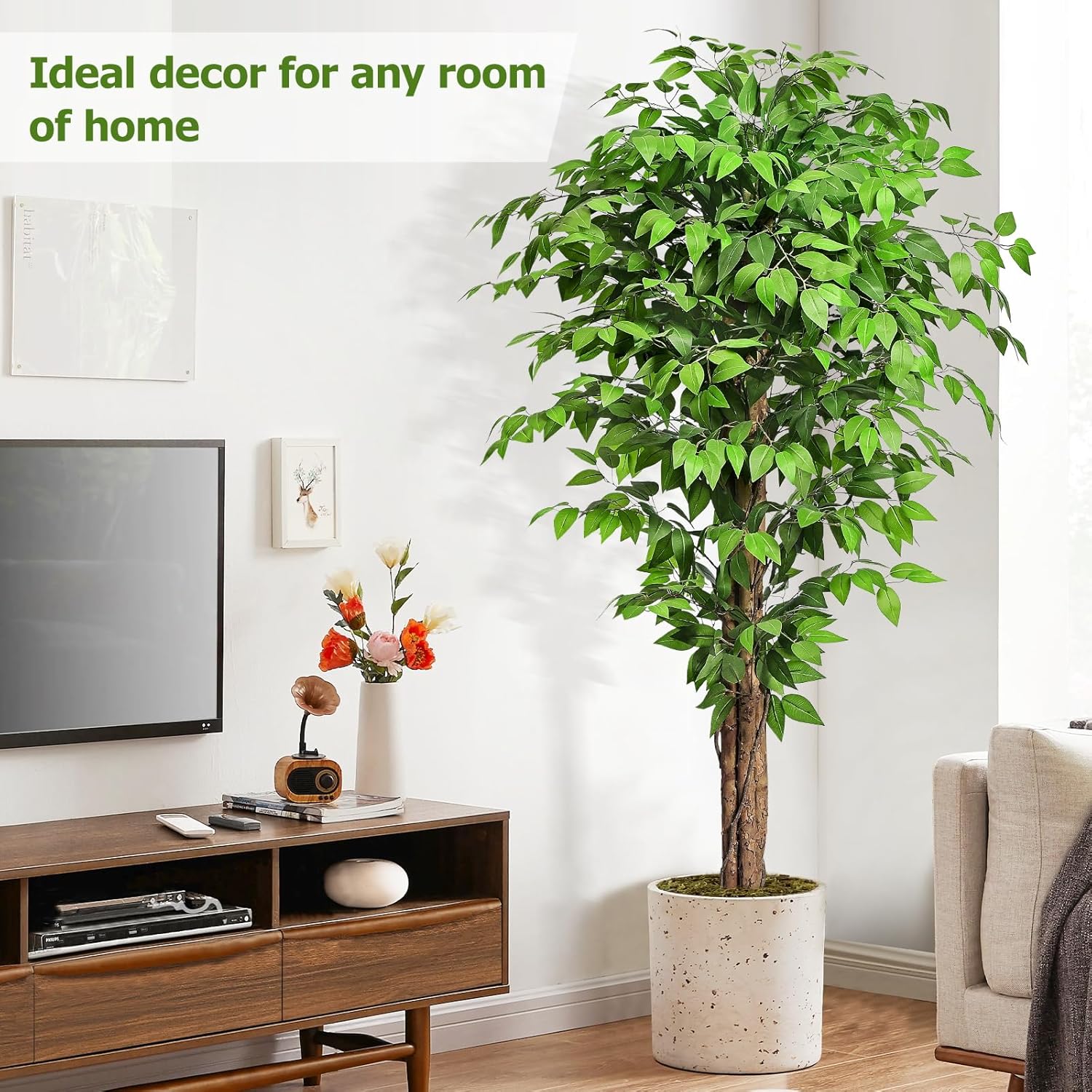 62ft Ficus Artificial Tree with 3 Trunks and Dried Moss