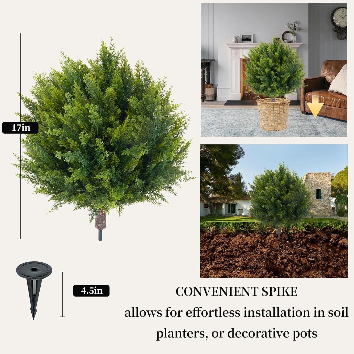 Artificial Cedar Topiary Tree with 2 Planting Stakes 158 Inch