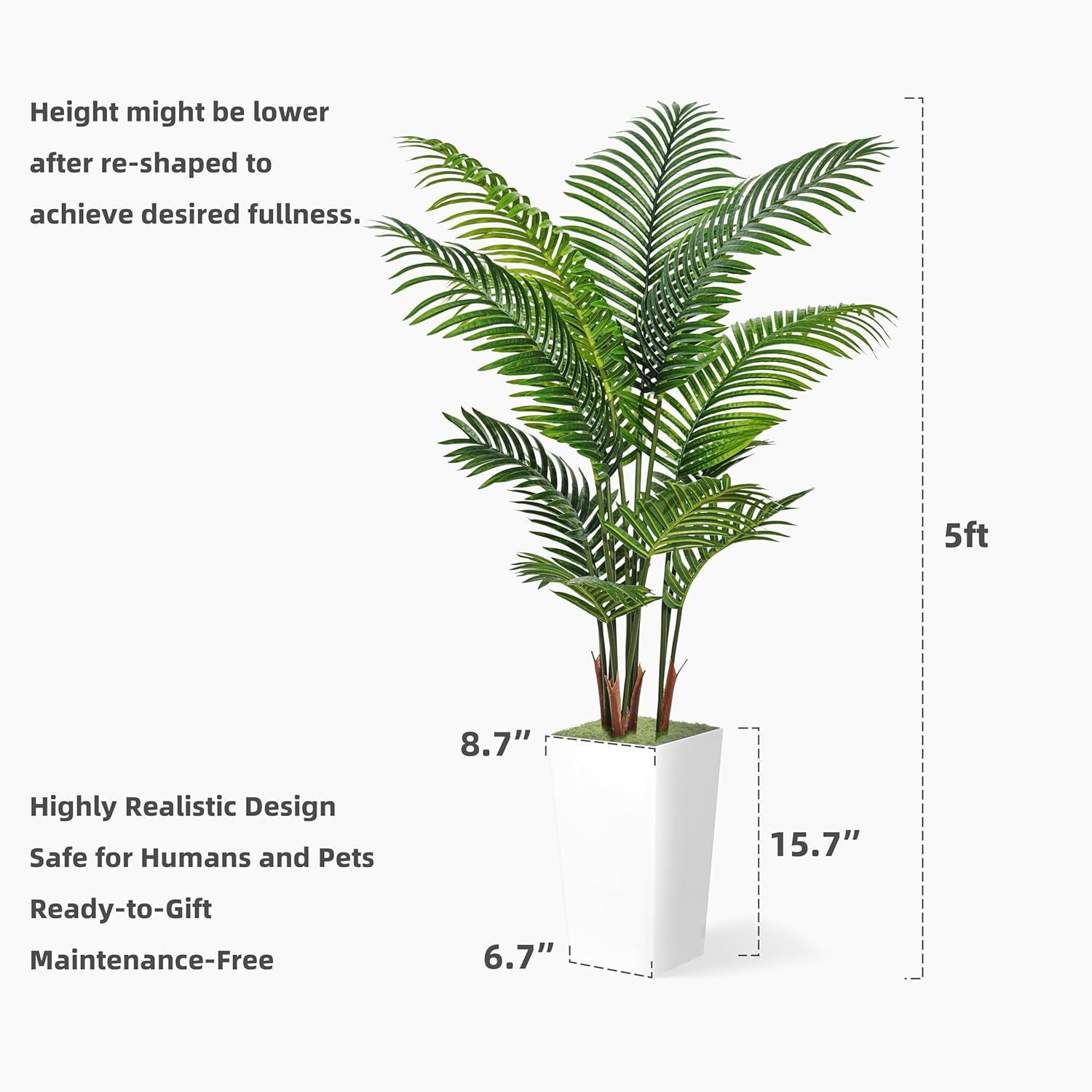 Astidy Artificial Palm Tree 5FT - Fake Tropical Areca Plant with Black Planter