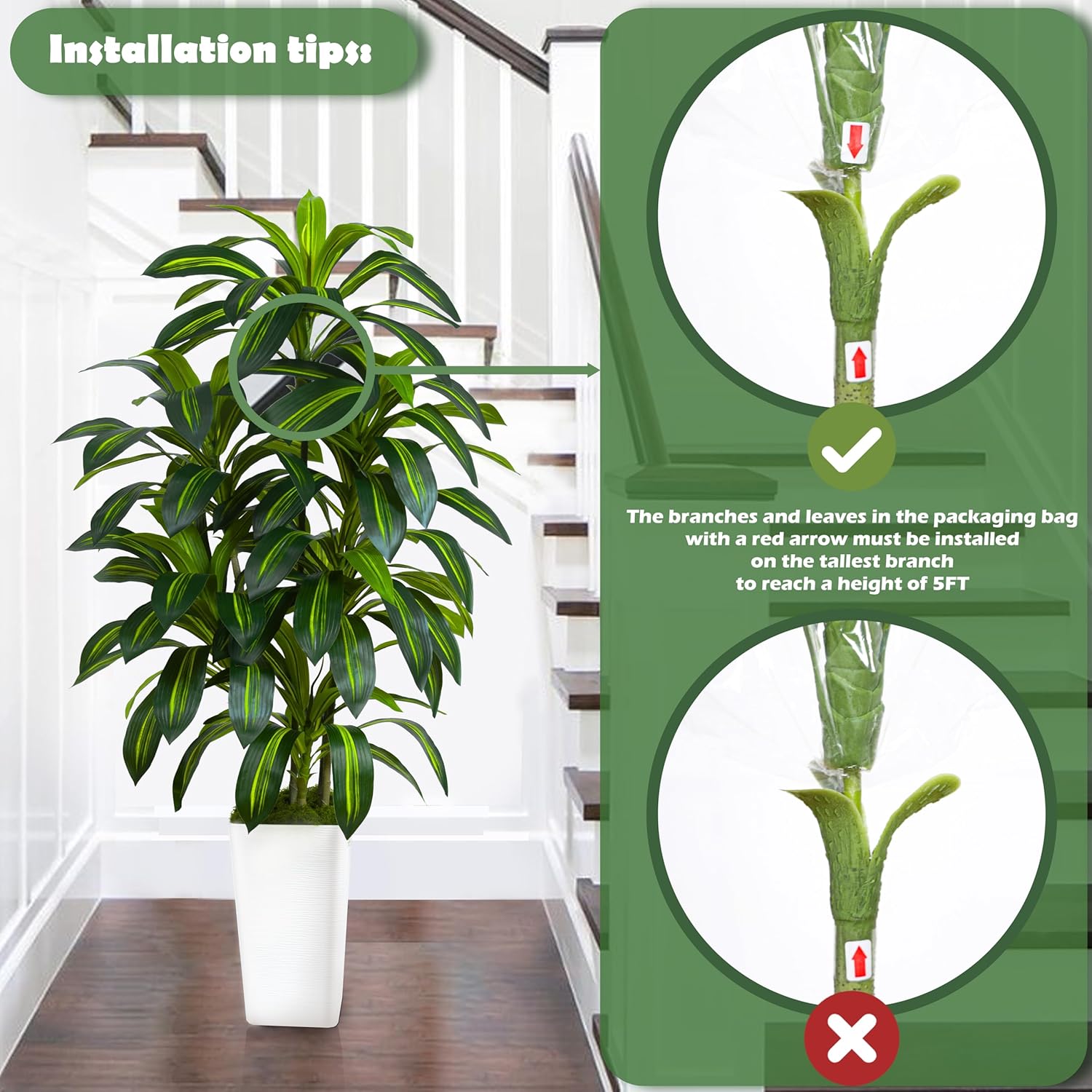 Artificial Dracaena Plant 5FT 6 Trunks Indoor Fake Tree