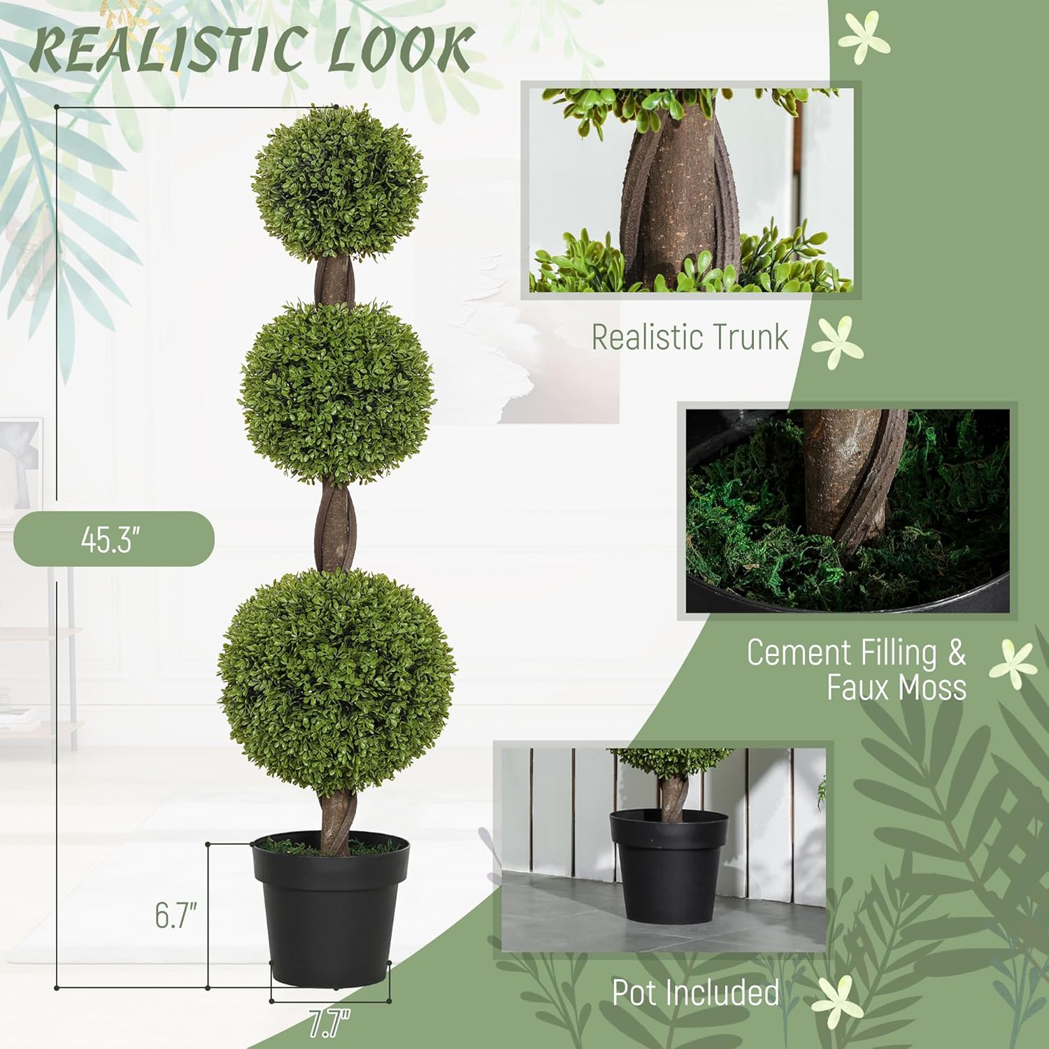 HOMCOM Artificial Topiary Plants Set of 2 Green Indoor Outdoor