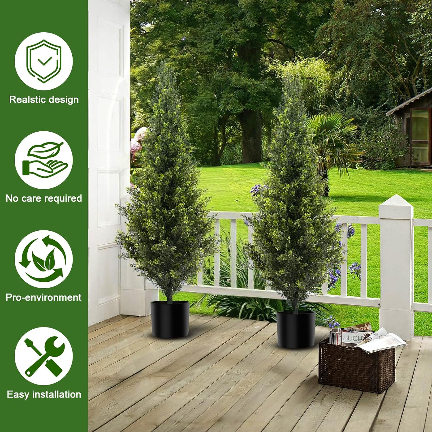 ENGREEN 3FT Artificial Cedar Topiary Trees 2 Pack