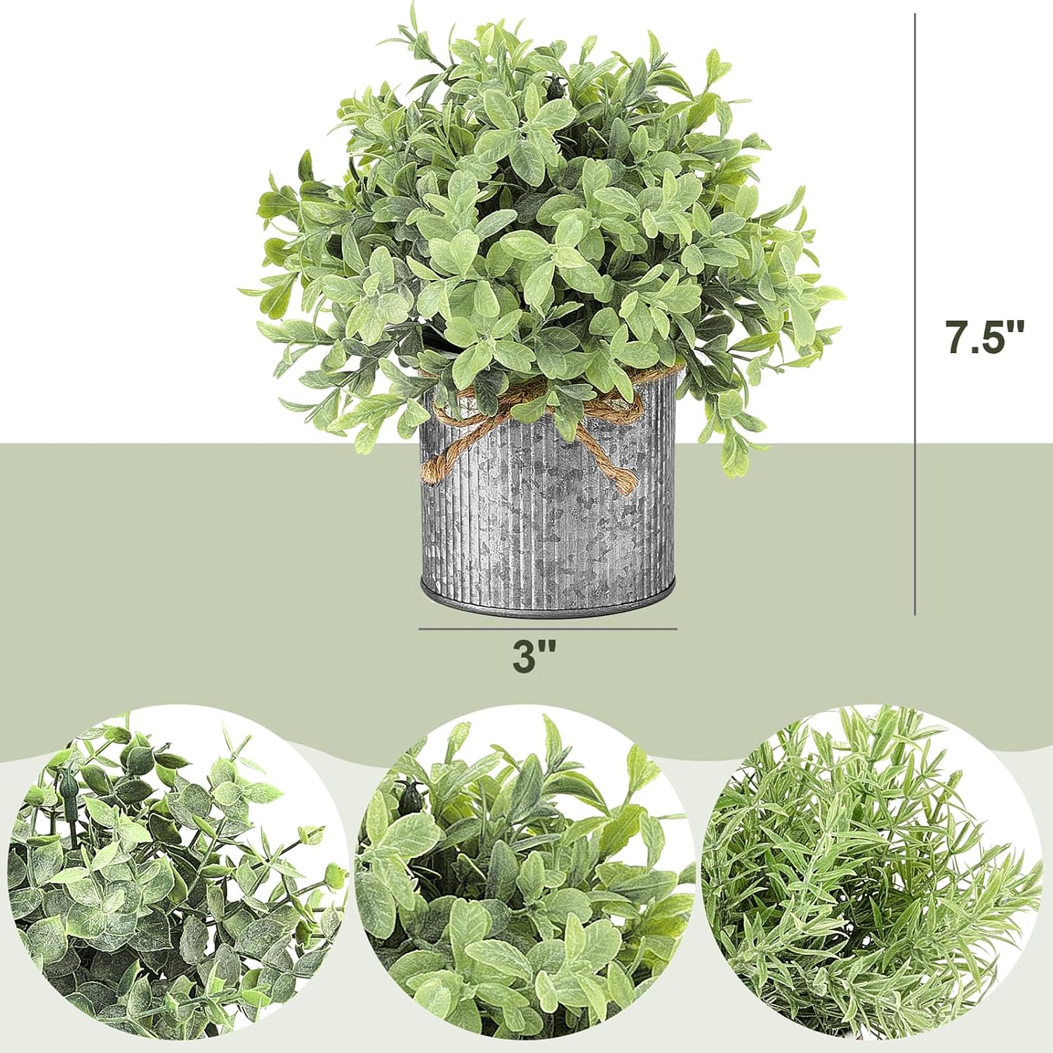 Mkono Small Fake Plants in Galvanized Metal Pots 3 Pack