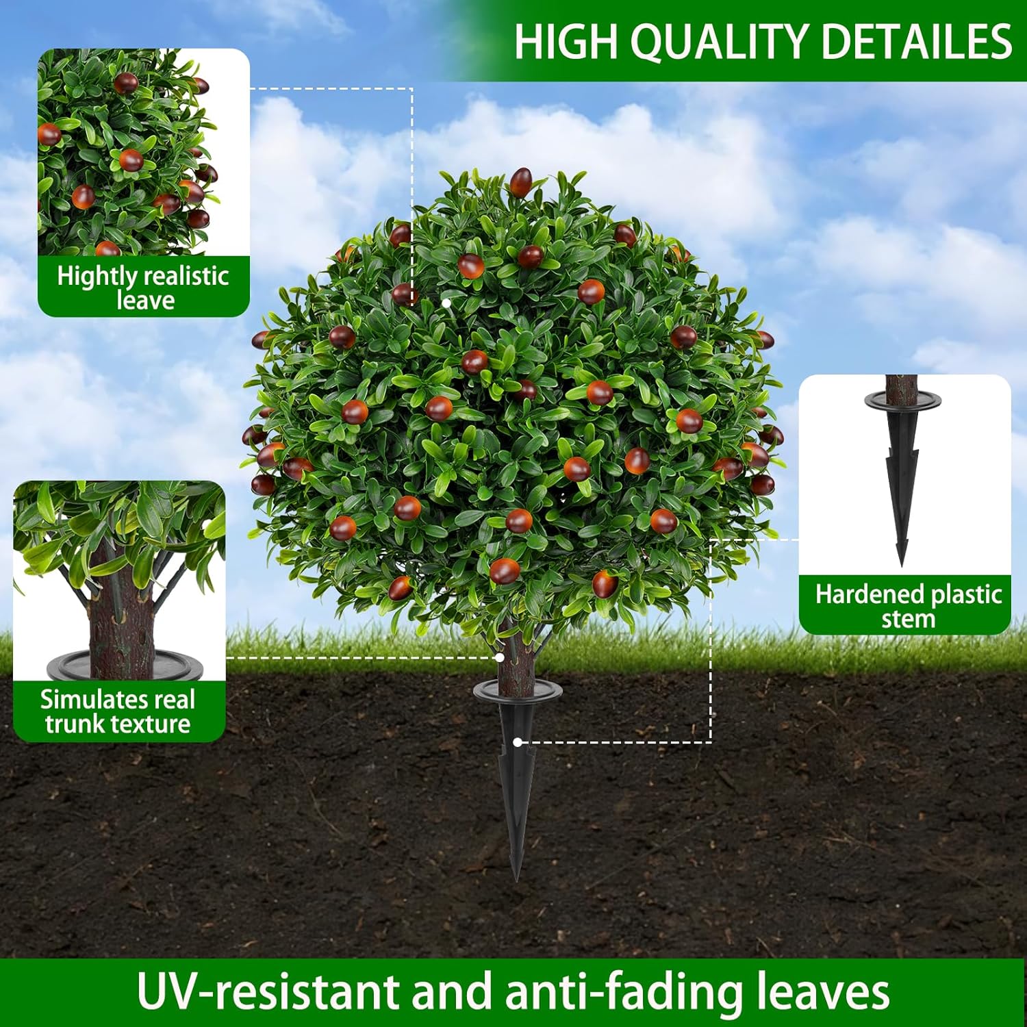 Artificial Olive Topiary Ball Trees 2 Pack 16 Inches UV Resistant