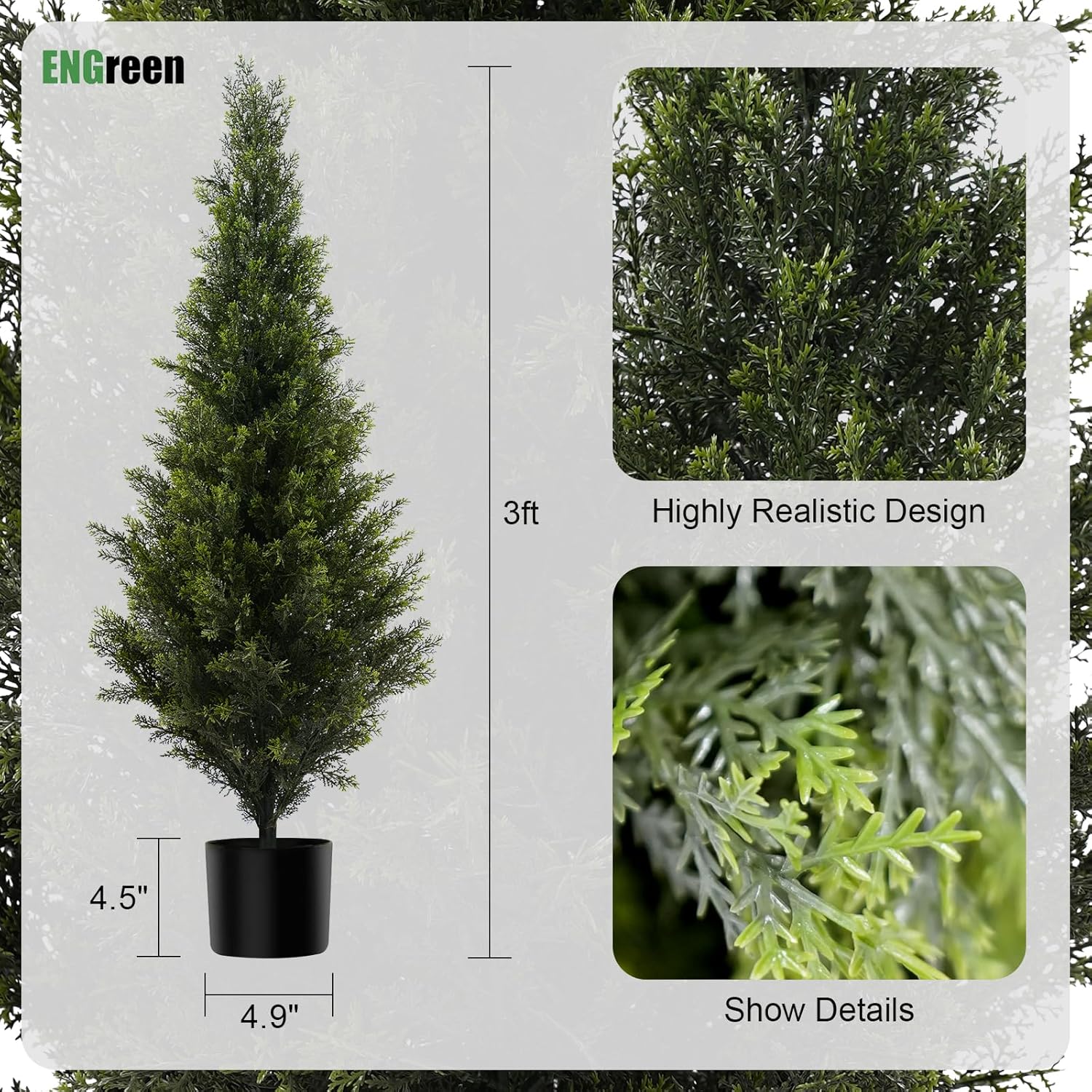 ENGREEN 3FT Artificial Cedar Topiary Trees 2 Pack