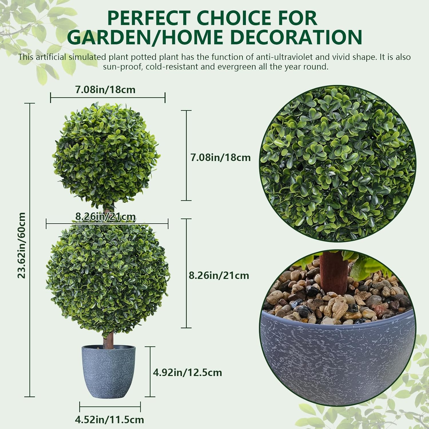 UNADRA Faux Boxwood Topiary Plants 2 Pack 24 Inch Artificial