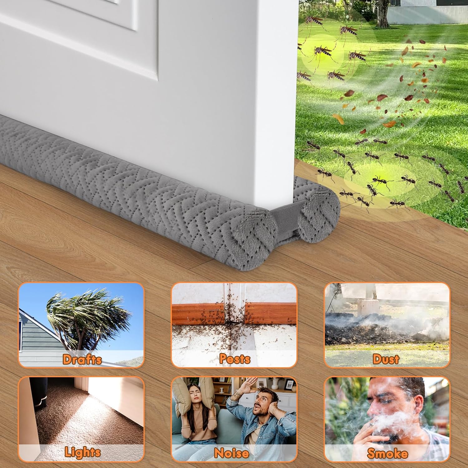 Premium Velvet Under Door Draft Stopper 30-36 Inch Adjustable