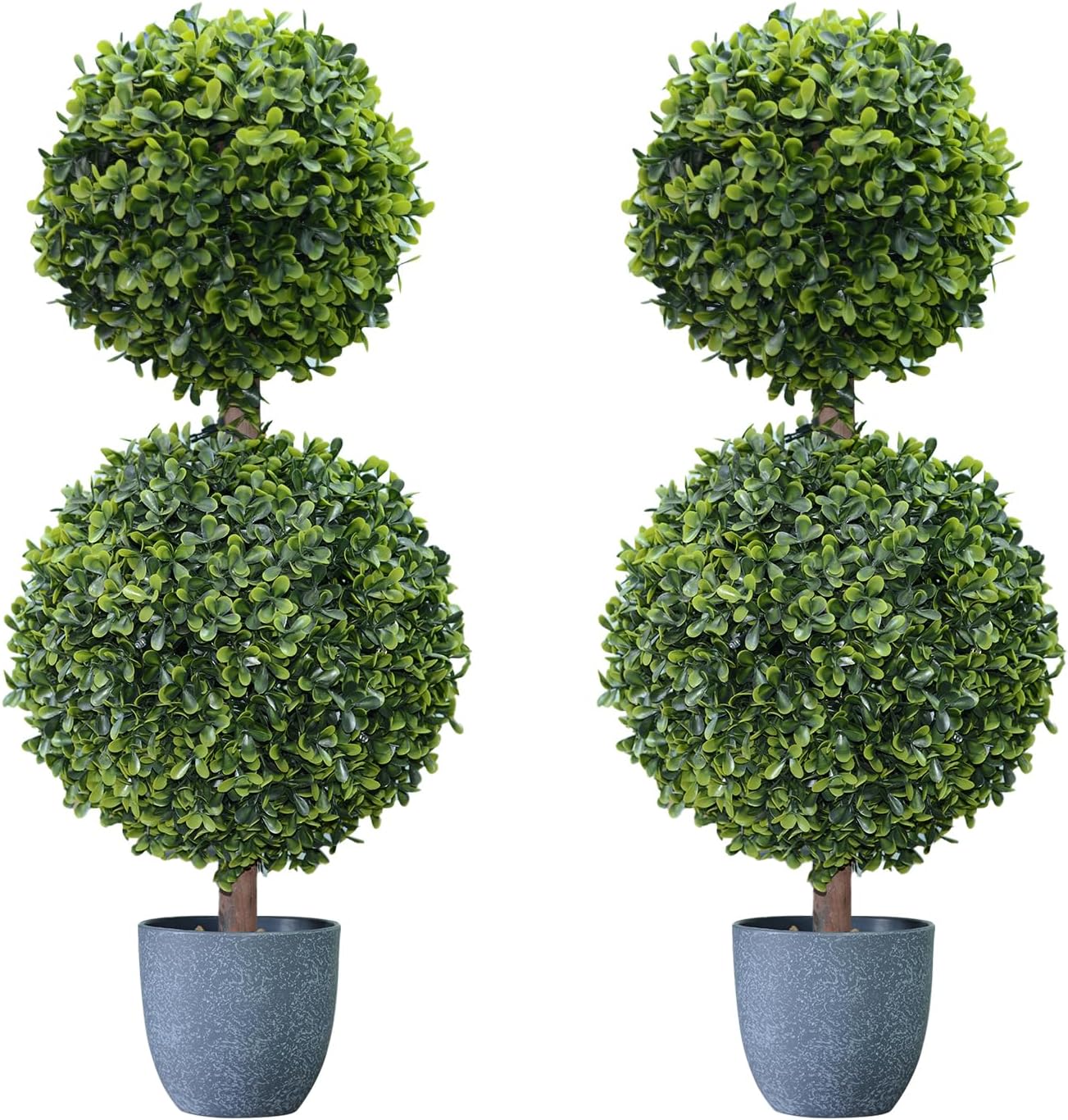 UNADRA Faux Boxwood Topiary Plants 2 Pack 24 Inch Artificial