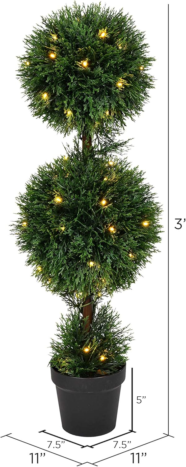 Vickerman 3 Foot Tall Artificial Cedar Topiary Pre-Lit Double Ball Tree