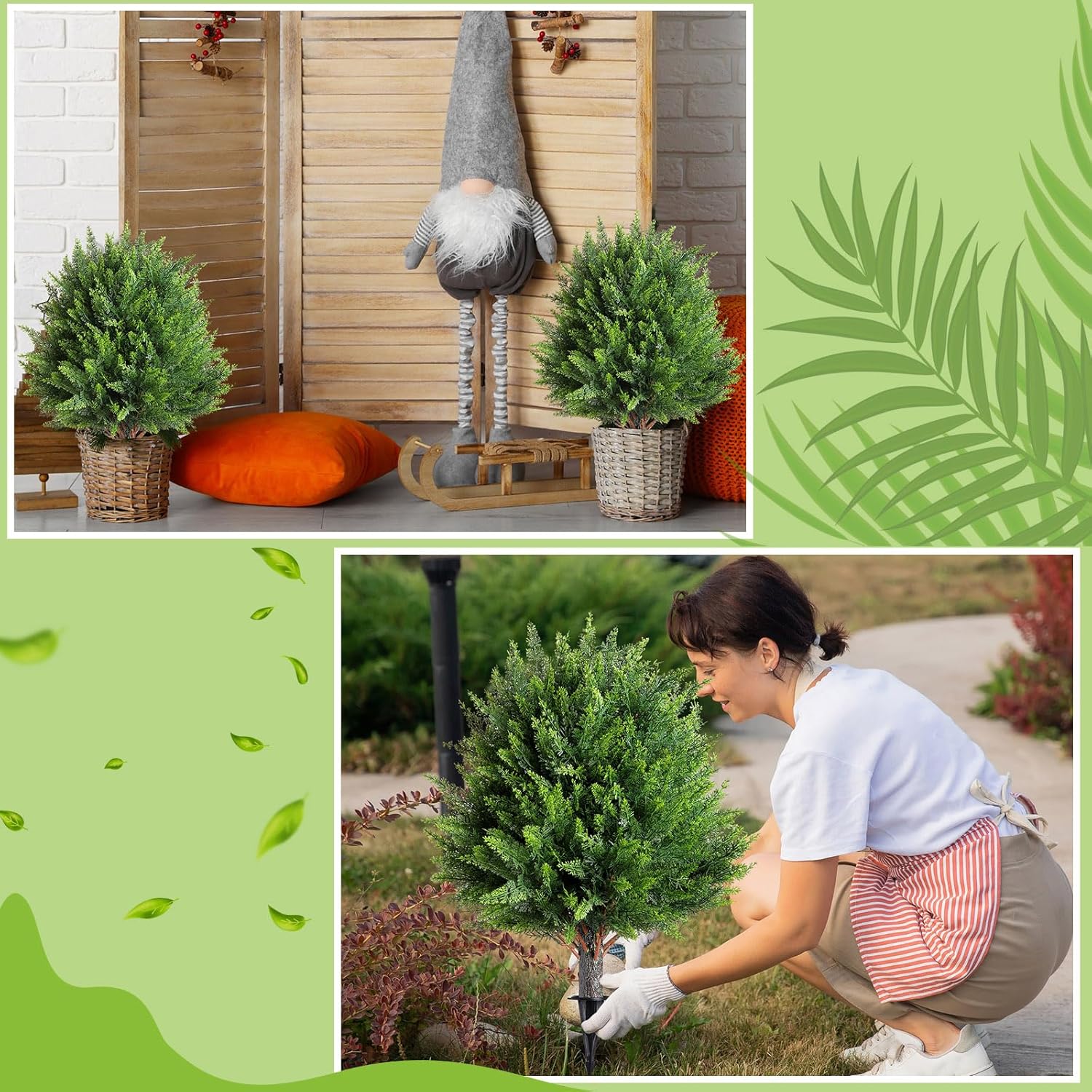 4 Pcs 21 Inch Artificial Cedar Topiary Trees with Ground Spike