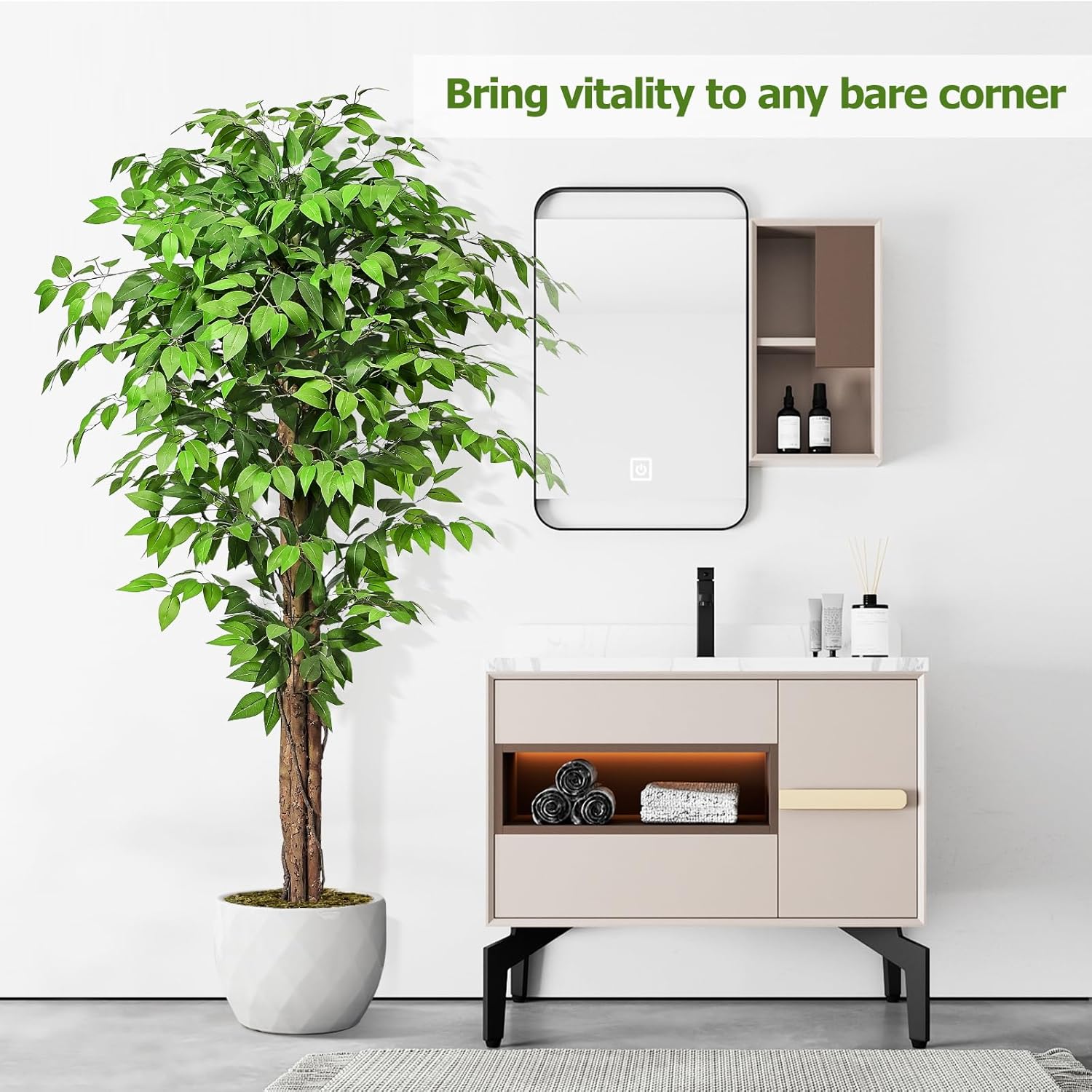 62ft Ficus Artificial Tree with 3 Trunks and Dried Moss