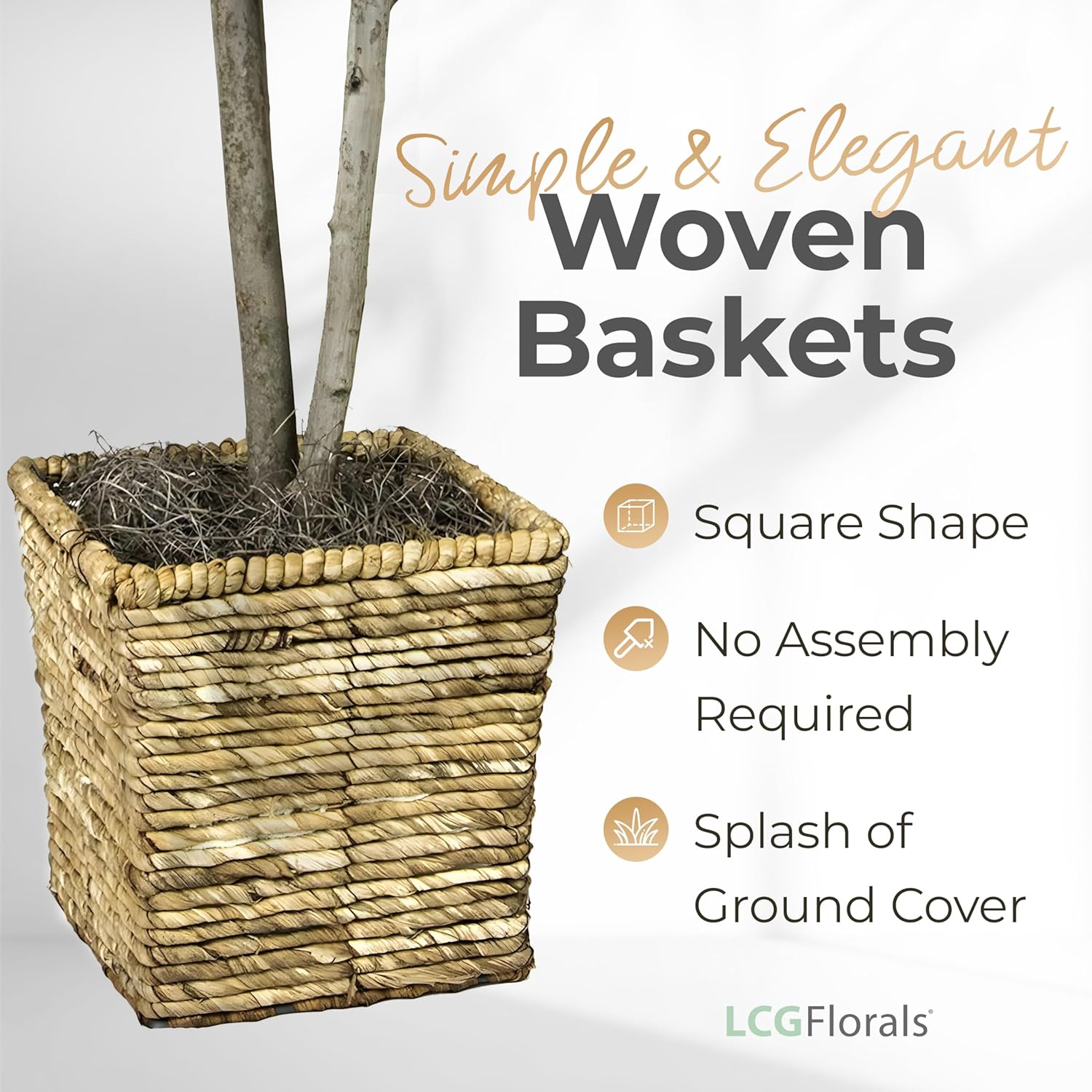 38 Inch Artificial Fig Tree in Woven Basket with Real Wood Trunk