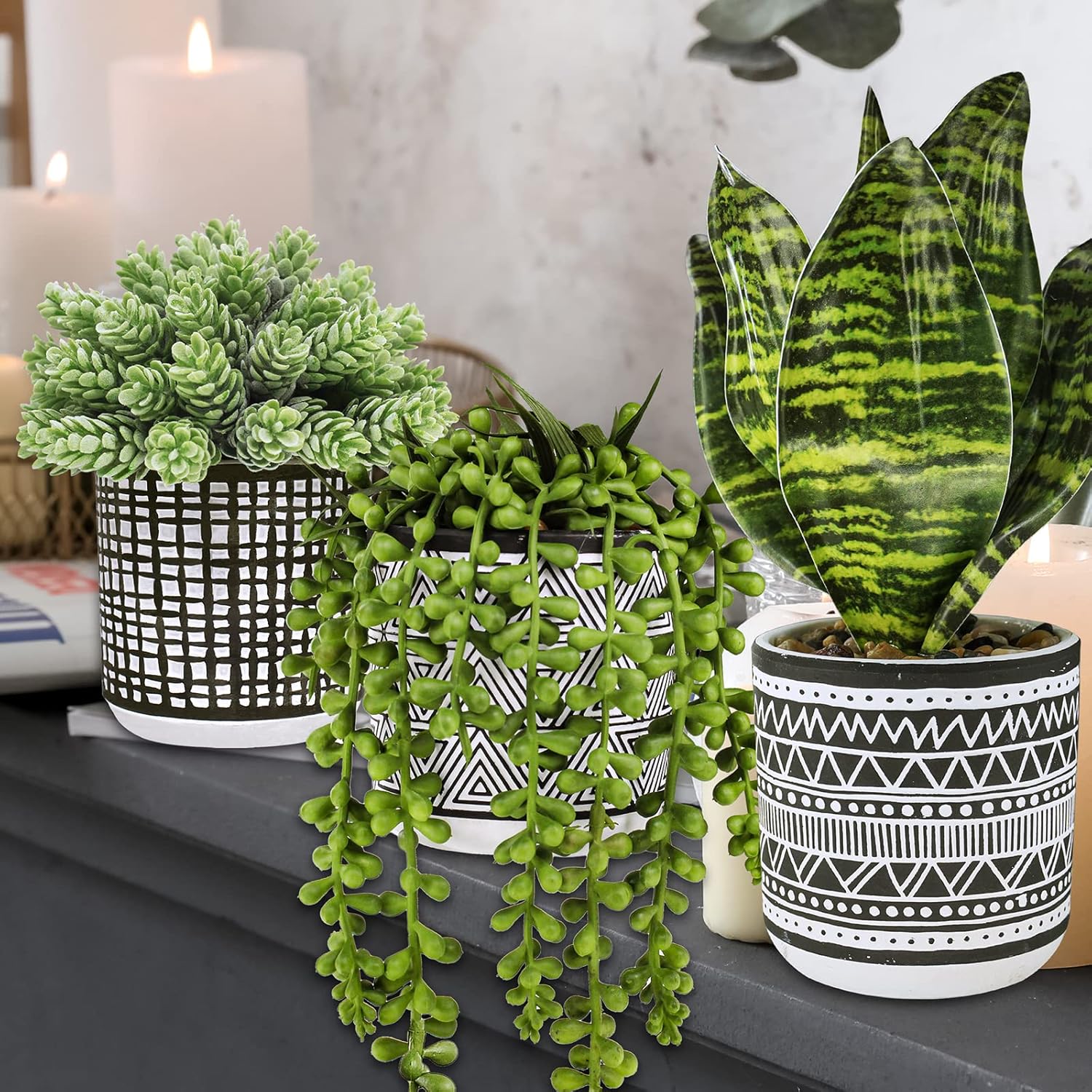 Winlyn 3 Pcs Artificial Succulents Hanging Plants Greenery Decor Set