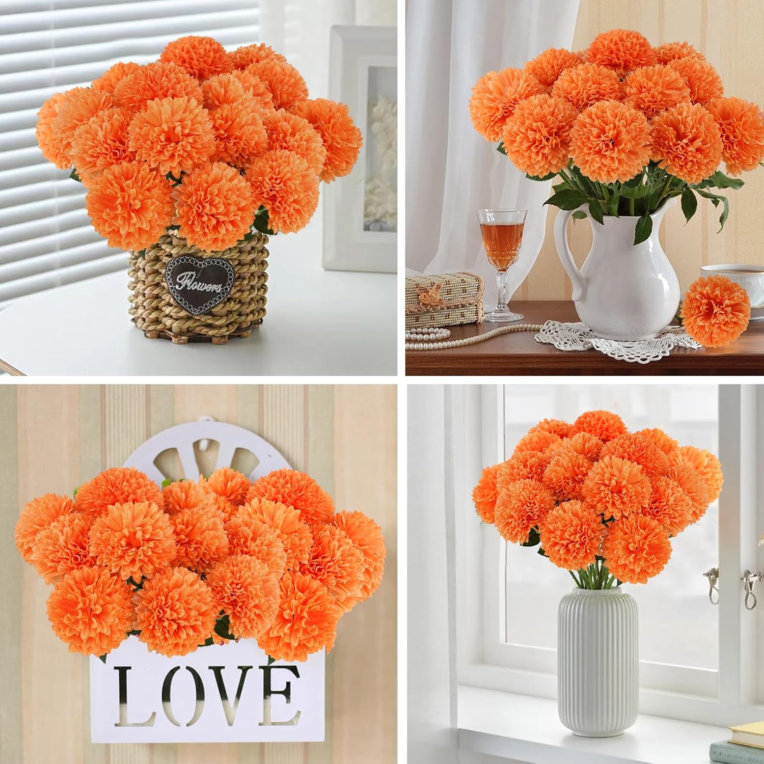 Hananona 12 Pcs Artificial Chrysanthemums Ball Flowers Orange