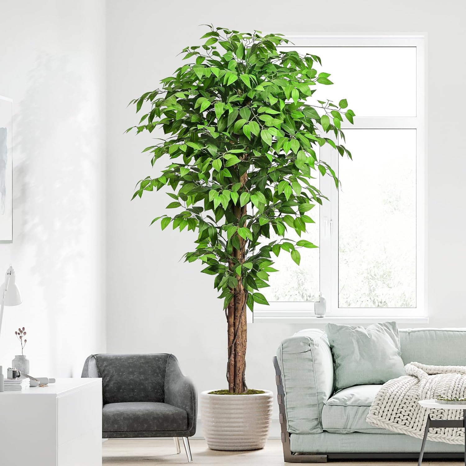 62ft Ficus Artificial Tree with 3 Trunks and Dried Moss