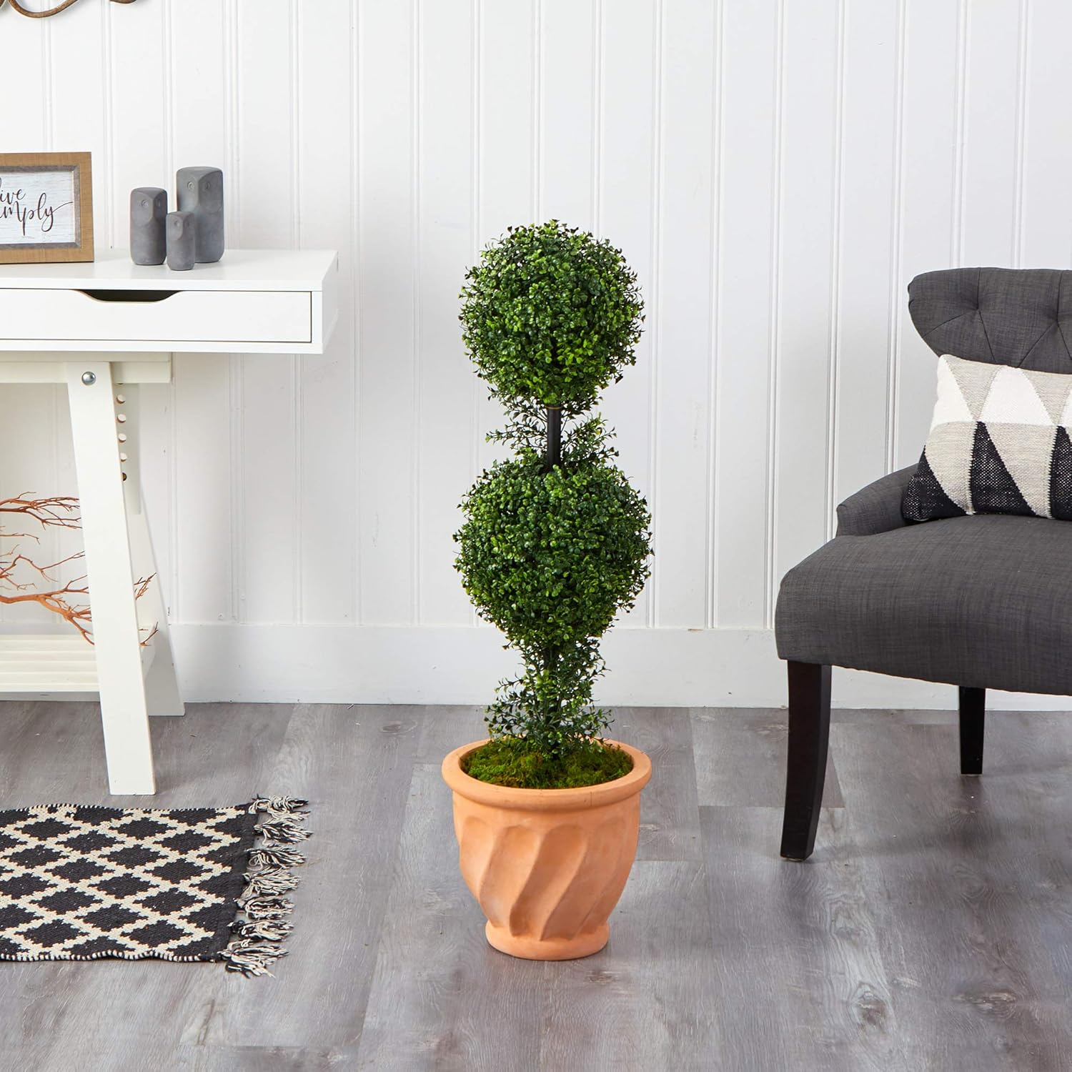 Nearly Natural 40in Boxwood Double Ball Topiary Artificial Tree