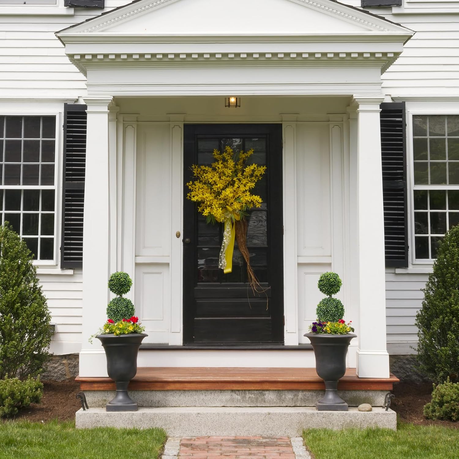 UNADRA Faux Boxwood Topiary Plants 2 Pack 24 Inch Artificial
