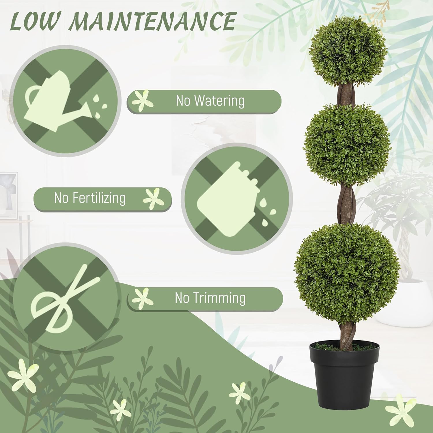 HOMCOM Artificial Topiary Plants Set of 2 Green Indoor Outdoor