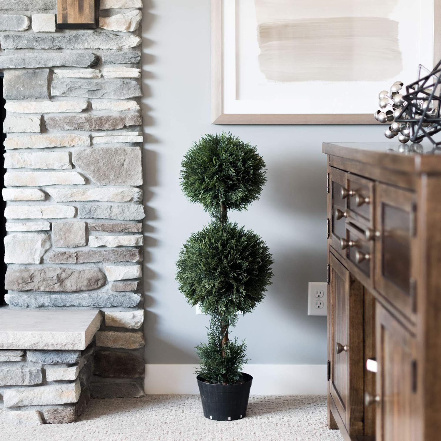 Vickerman 3 Foot Artificial Cedar Topiary Double Ball Tree
