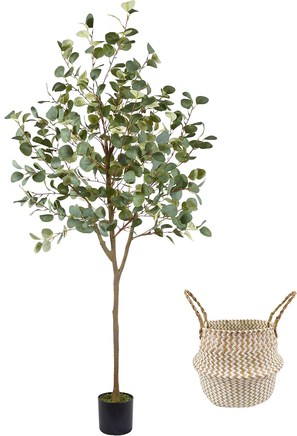 6ft Tall Artificial Eucalyptus Tree with Basket