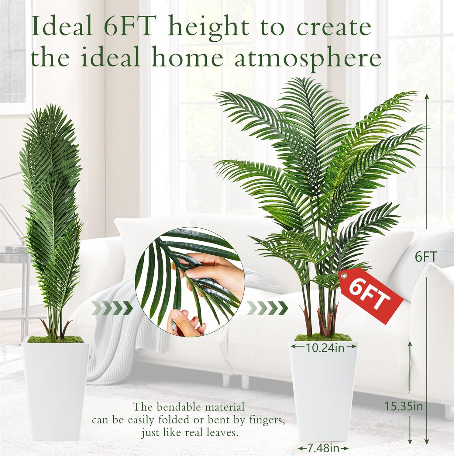 6FT Artificial Palm Tree White for Home Office Decor