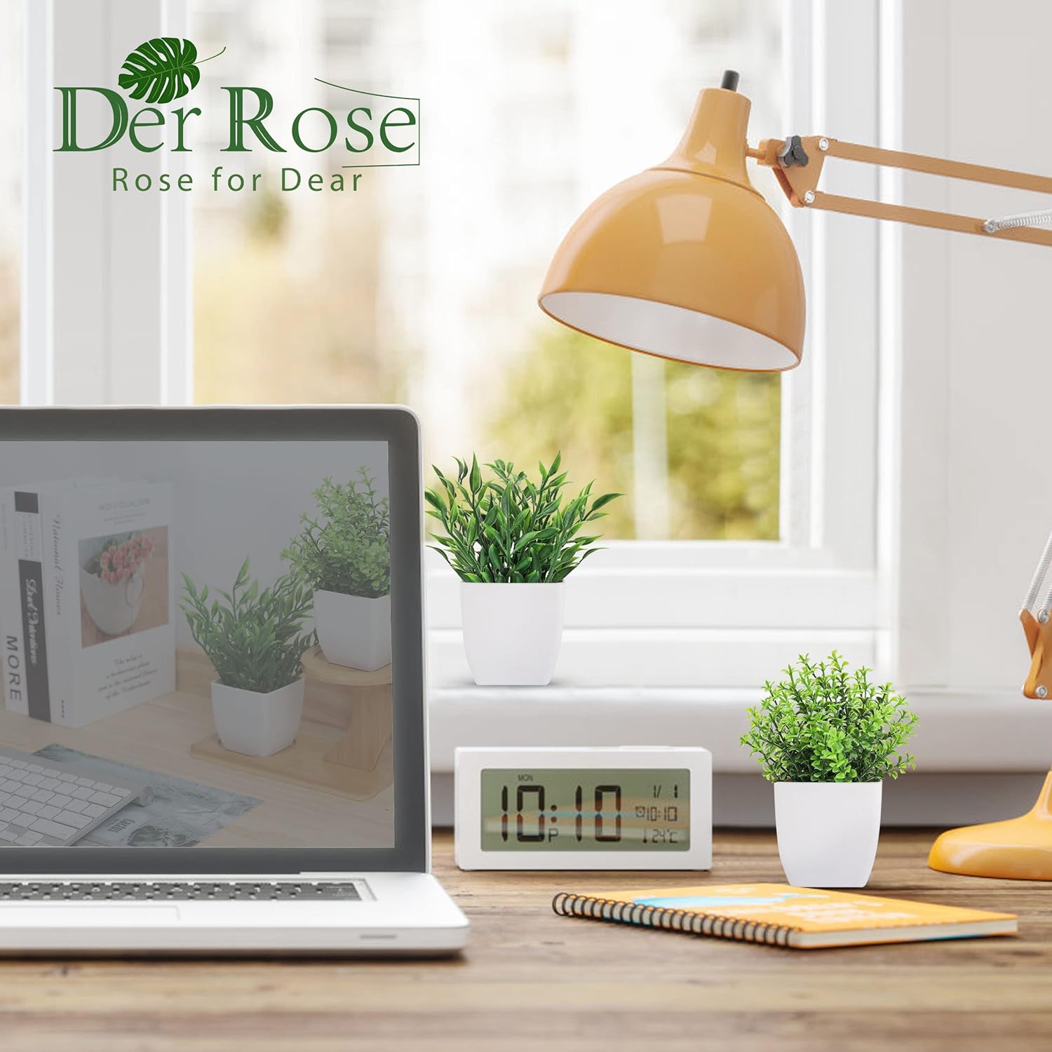 Der Rose 2 Pack Artificial Plants Mini Greenery Potted Decor