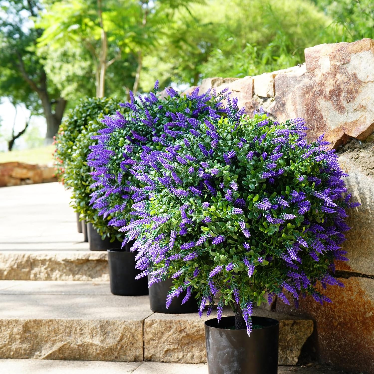 Artificial Lavender Topiary Ball Tree Set of 2 with 12 Butterflies