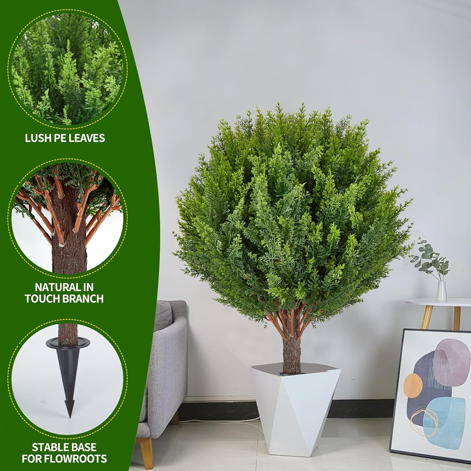 Artificial Cedar Topiary Tree with 2 Planting Stakes 158 Inch